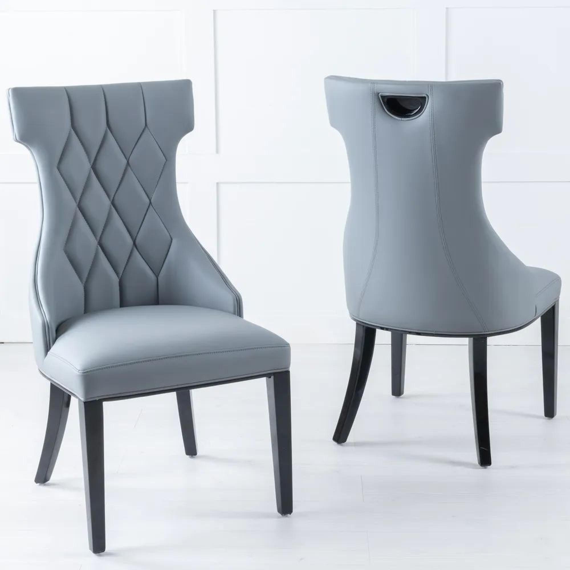 Turin Dining Set - 8 Seater - 140cm - Square - Grey Marble - Mimi Dining Chairs - Grey Leather