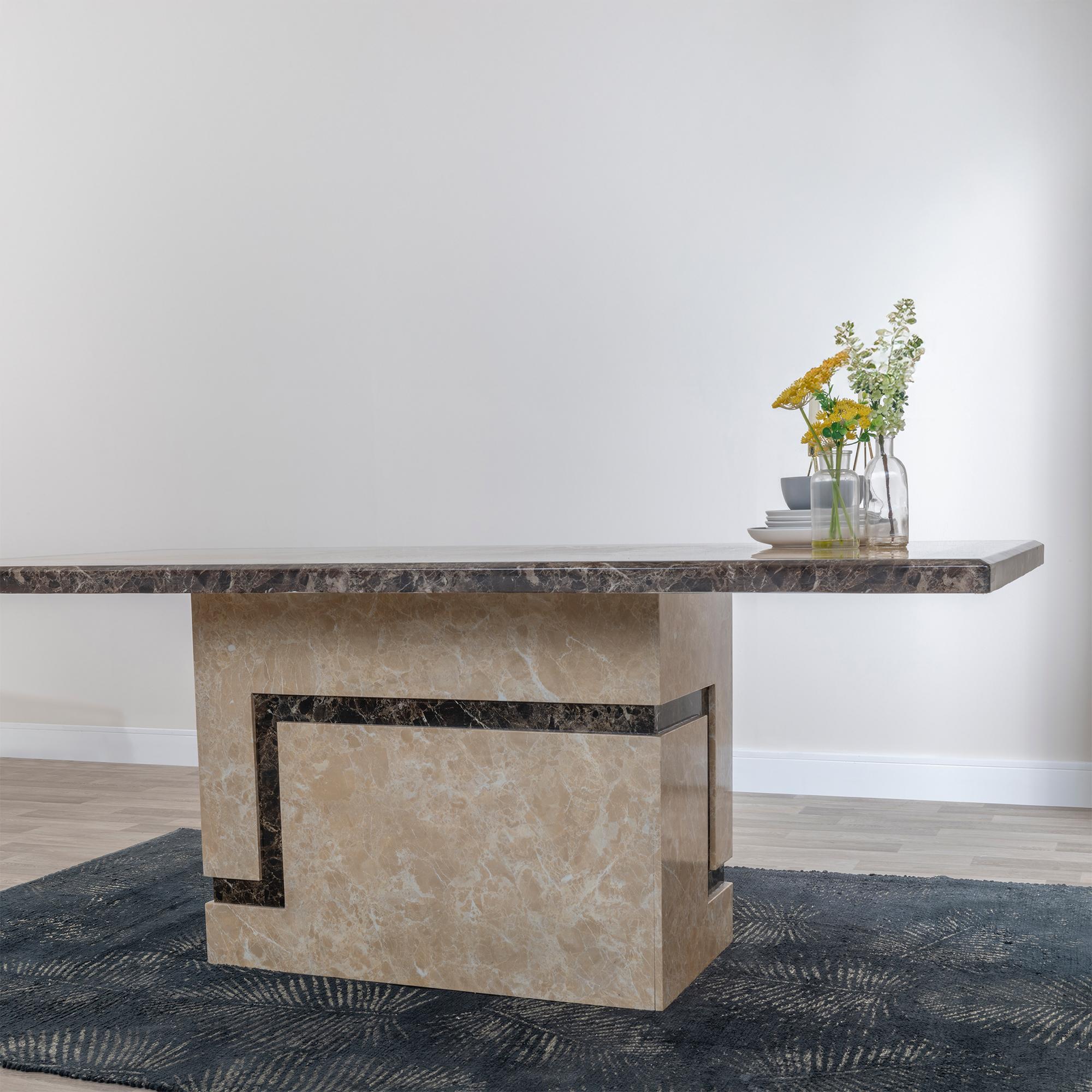 Venice Dining Set - 6 Seater - 160cm - Cream Marble - Athena Dining Chairs - Black High Gloss - Grey Seat Pads