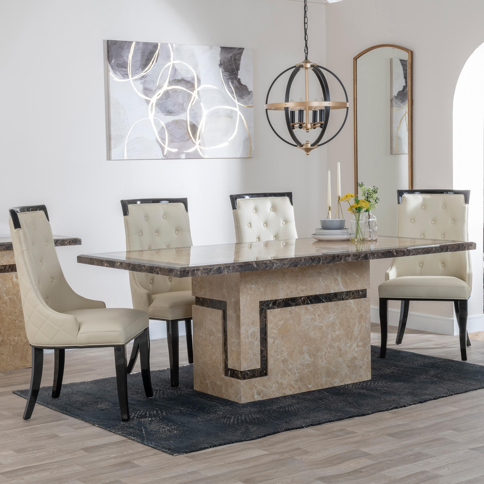 Venice Cream Marble Dining Set - Carmela Cream Leather Dining Chair