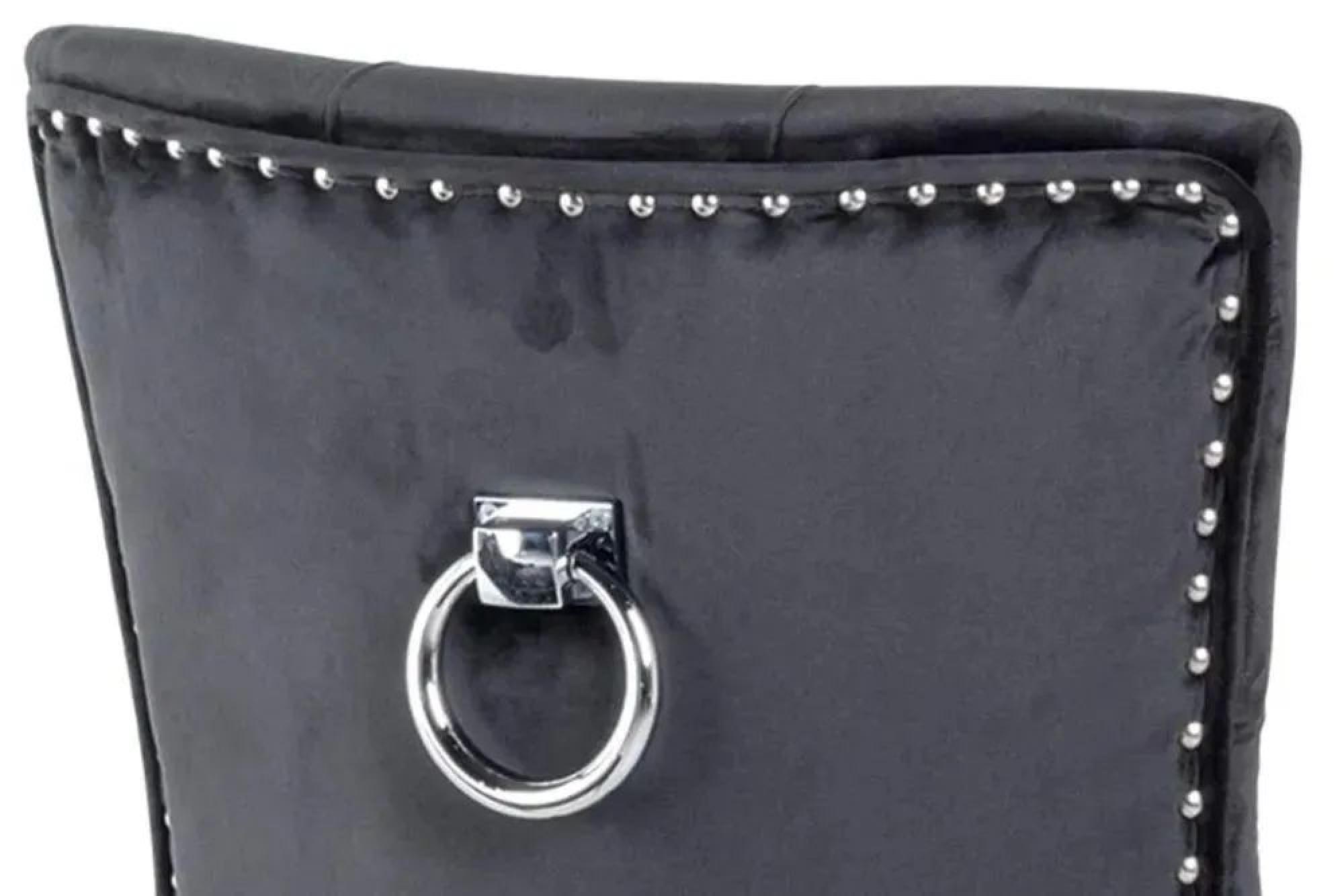 Venice Dining Set - 6 Seater - 160cm - Cream Marble - Knocker Back Dining Chairs - Black Velvet Fabric - Black Wooden Legs