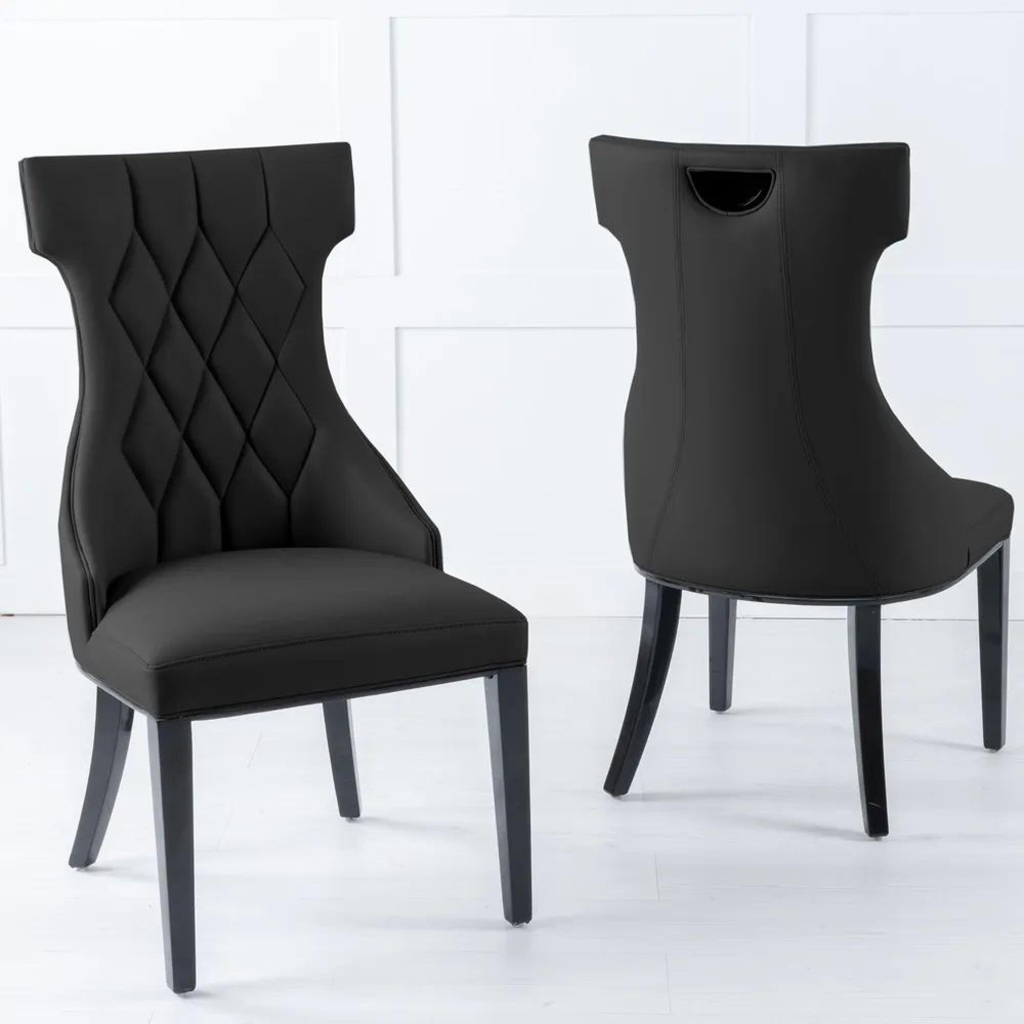 2 x Free Chairs - Venice Dining Set - 6 Seater - 160cm - Cream Marble - Mimi Dining Chairs - Black Leather