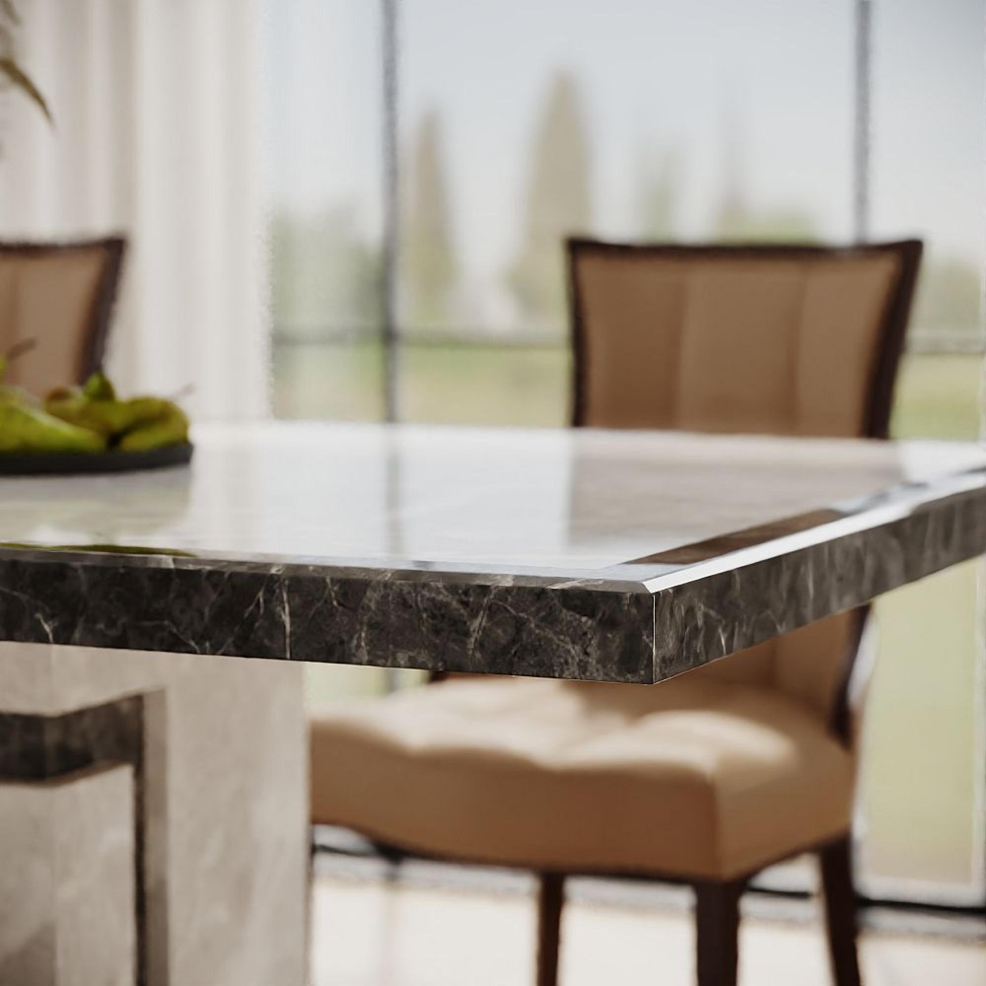 Venice Dining Set - 6 Seater - 160cm - Grey Marble - Paris Dining Chairs - Taupe Leather - Brown Legs