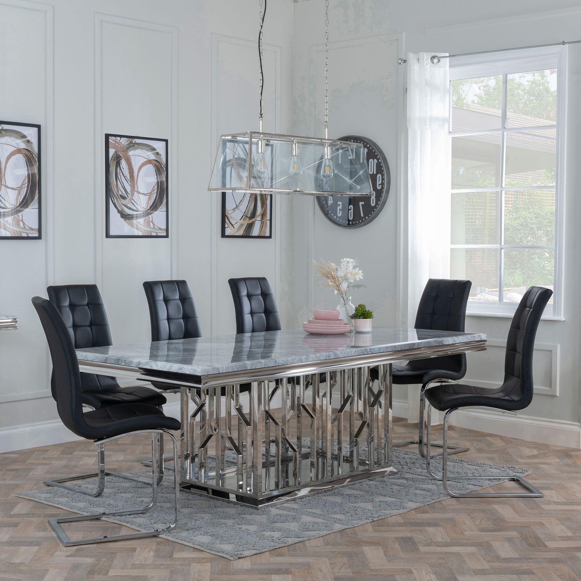 Vortex Grey Marble and Chrome Dining Set - Jamison Black Faux Leather Dining Chair