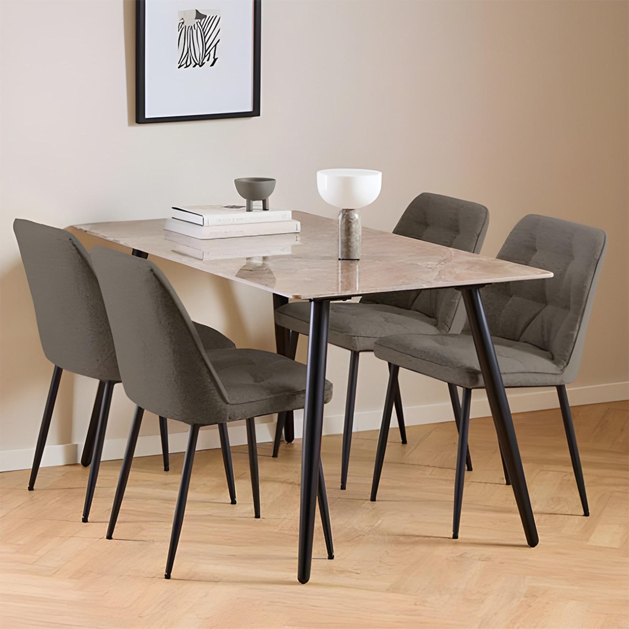 Wicklow Dining Set - 4 Seater - 140cm - Brown Ceramic - with 4 Brooke Taupe Fabric Dining Chairs