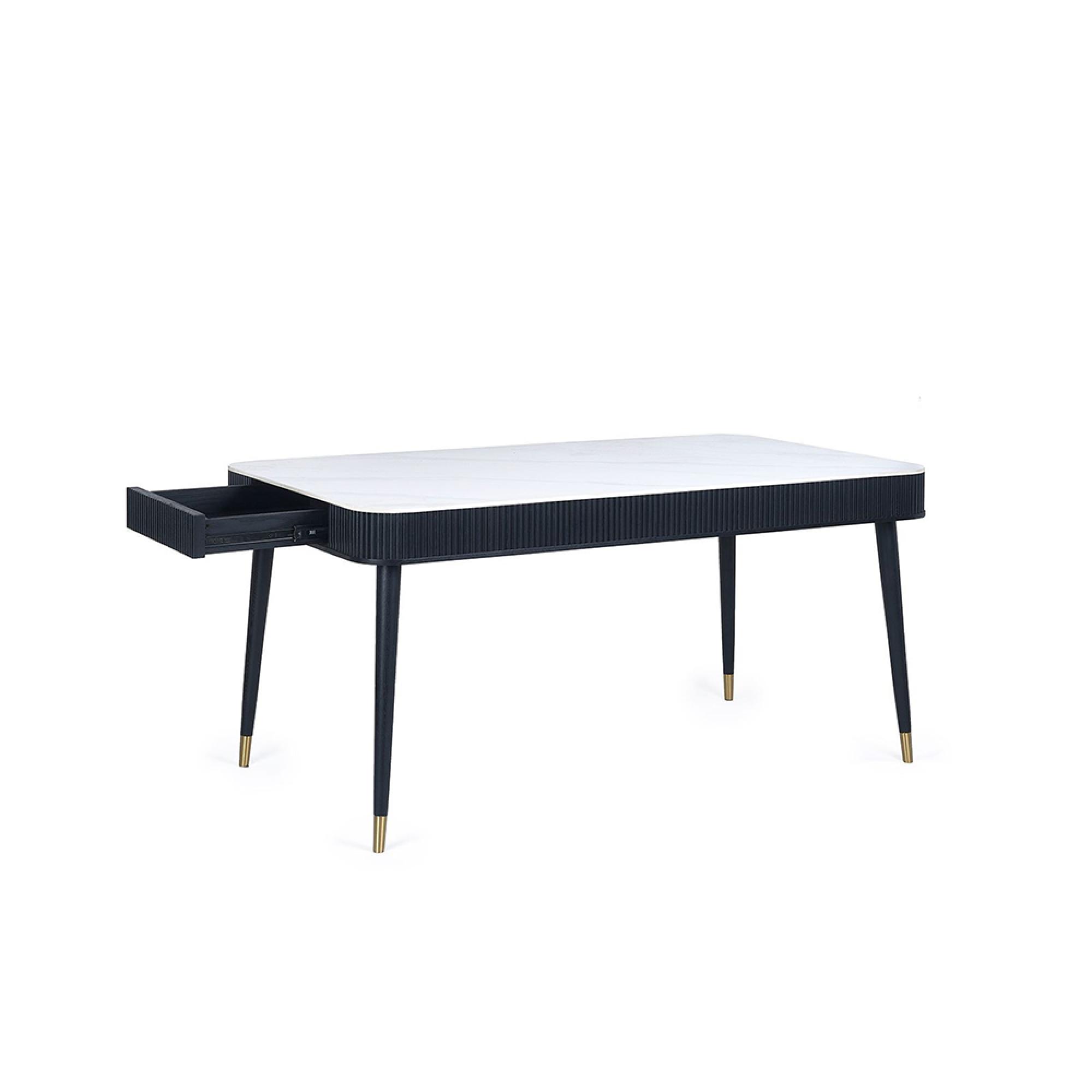 Louis Dining Table - 160cm - 6 Seater - White Ceramic Top - Black Fluted Base