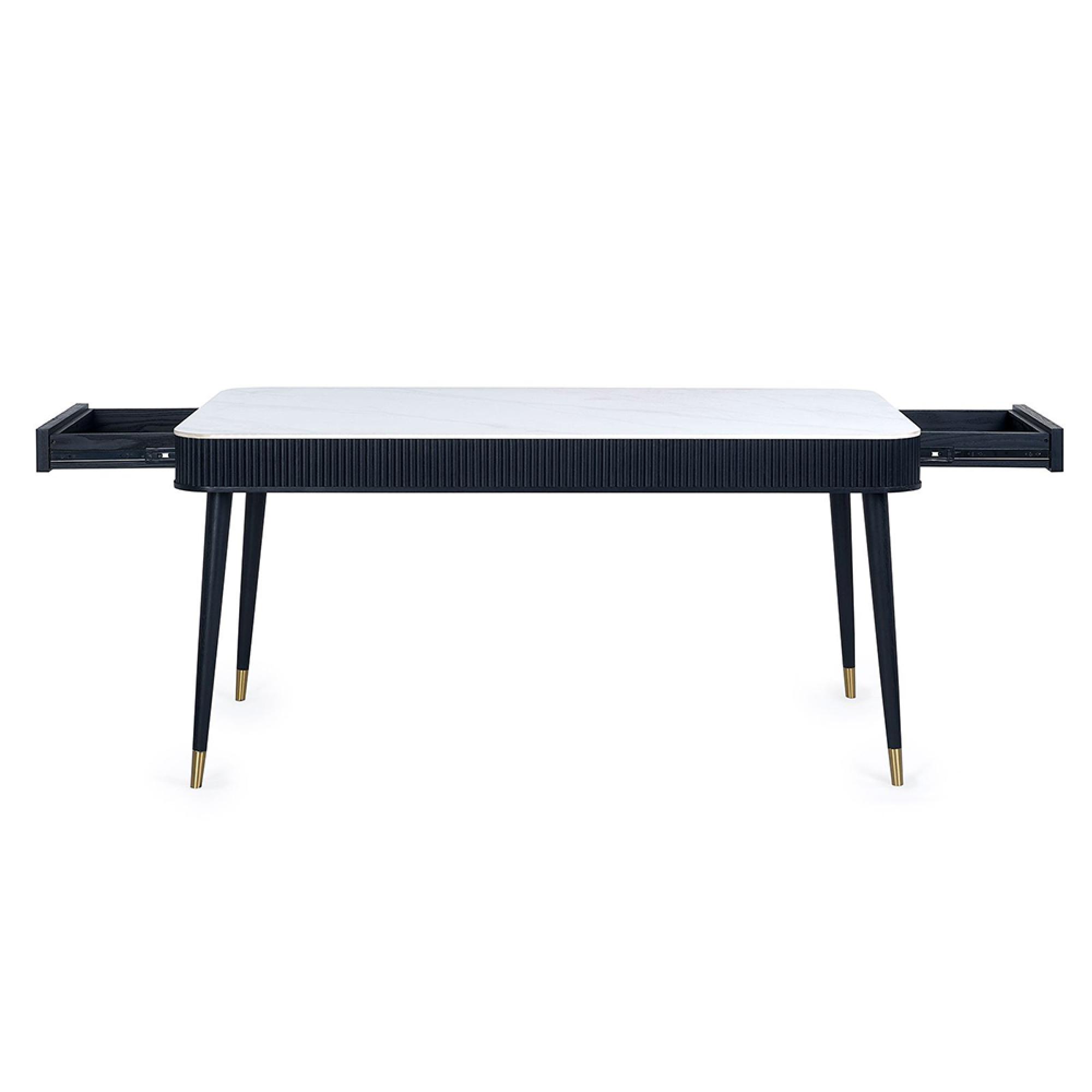 Louis Dining Table - 160cm - 6 Seater - White Ceramic Top - Black Fluted Base