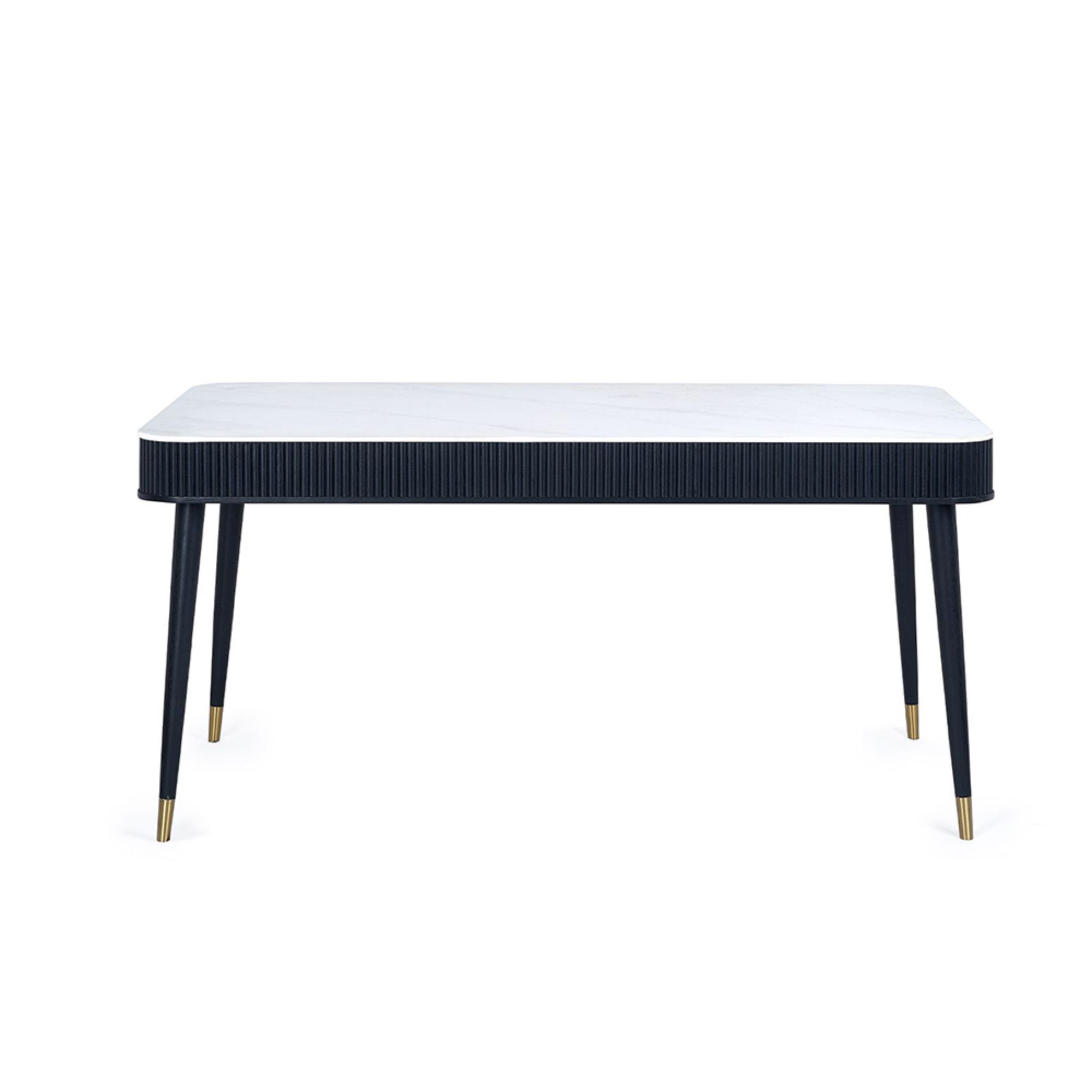 Louis Dining Table - 160cm - 6 Seater - White Ceramic Top - Black Fluted Base