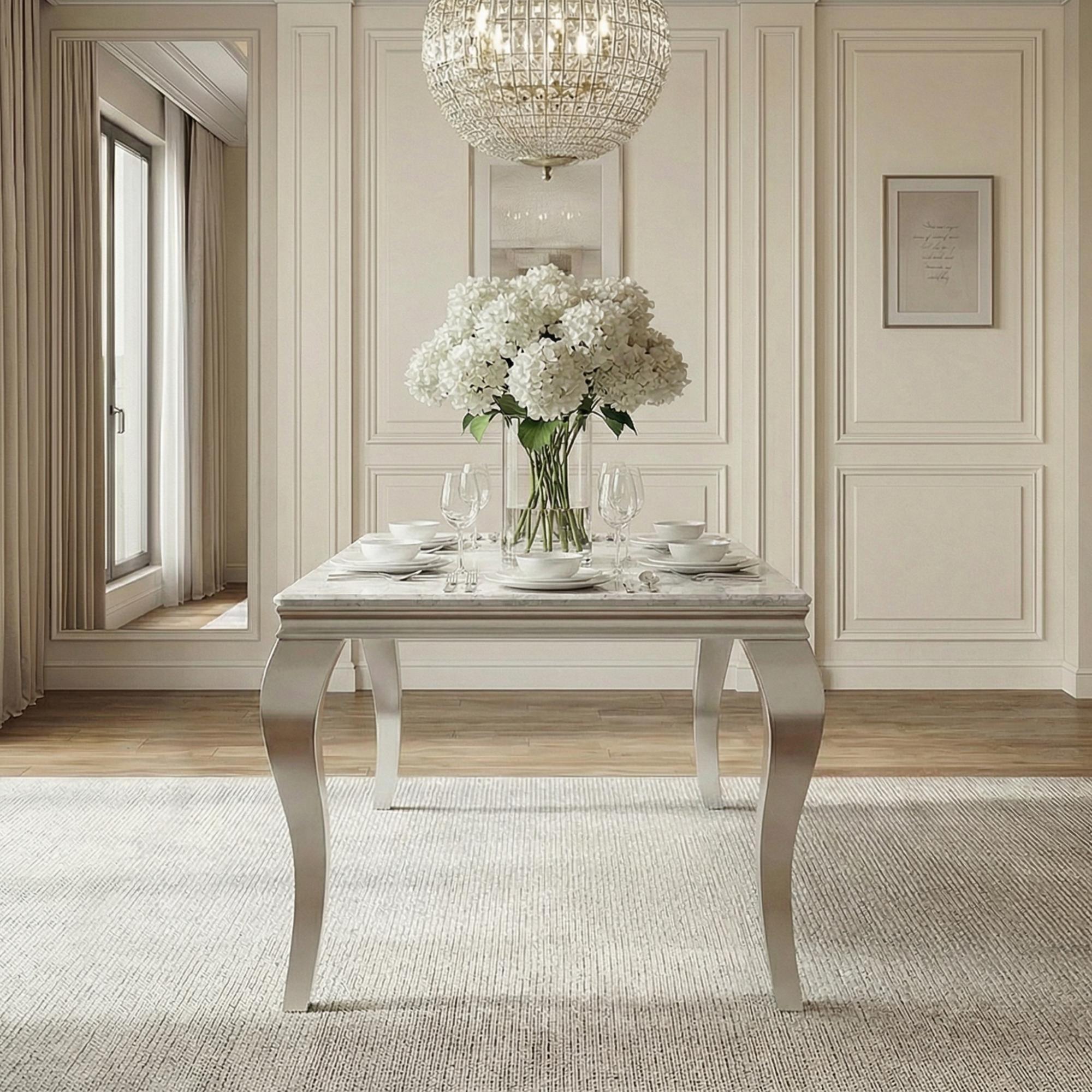 Louis Dining Table - Grey Marble & Chrome - Sizes Available
