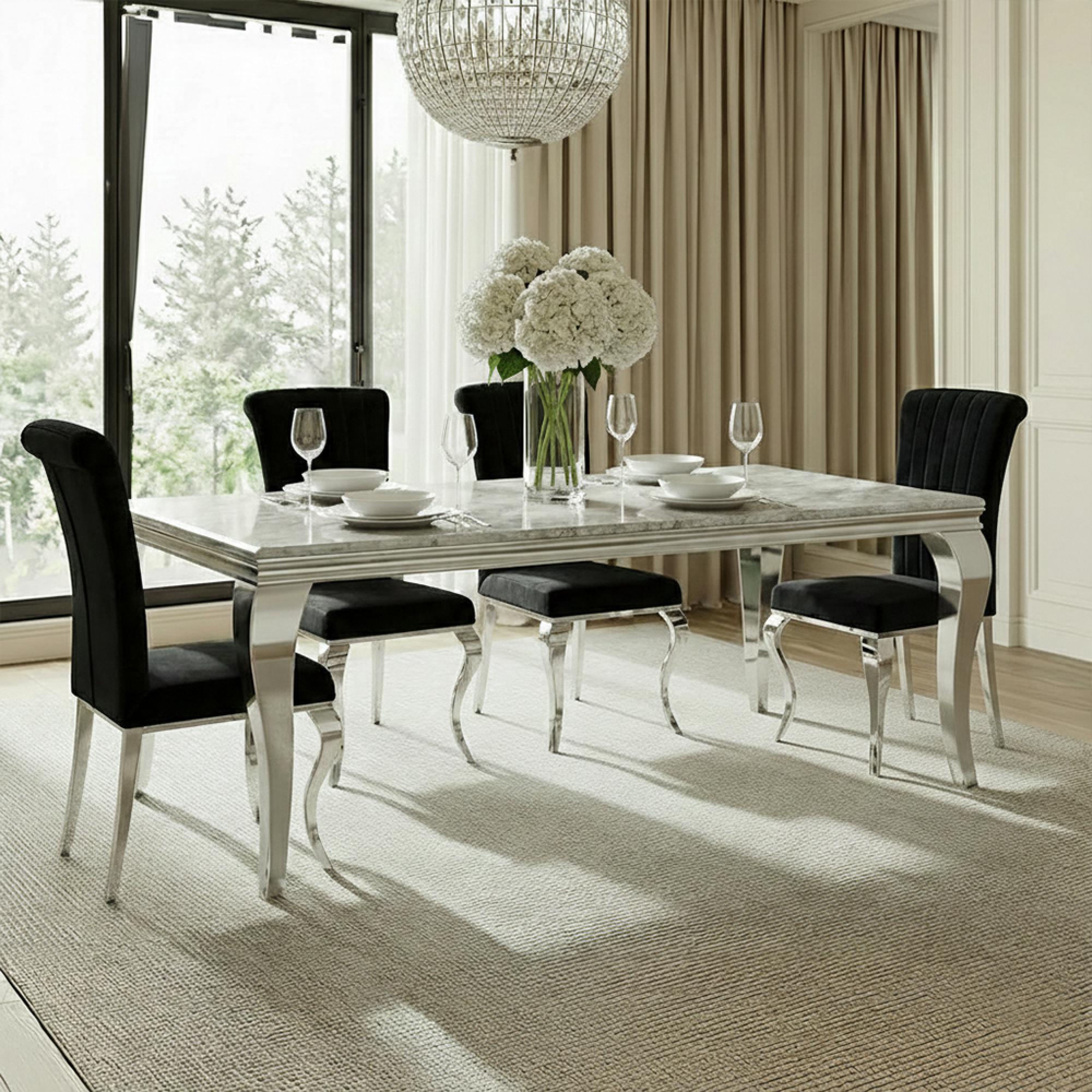 Louis Dining Table - Grey Marble & Chrome - Sizes Available