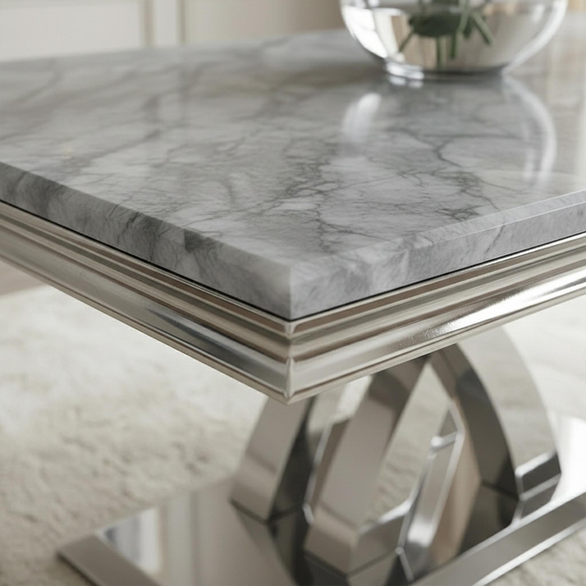 Lisbon Dining Table - Grey Marble & Chrome - Sizes Available