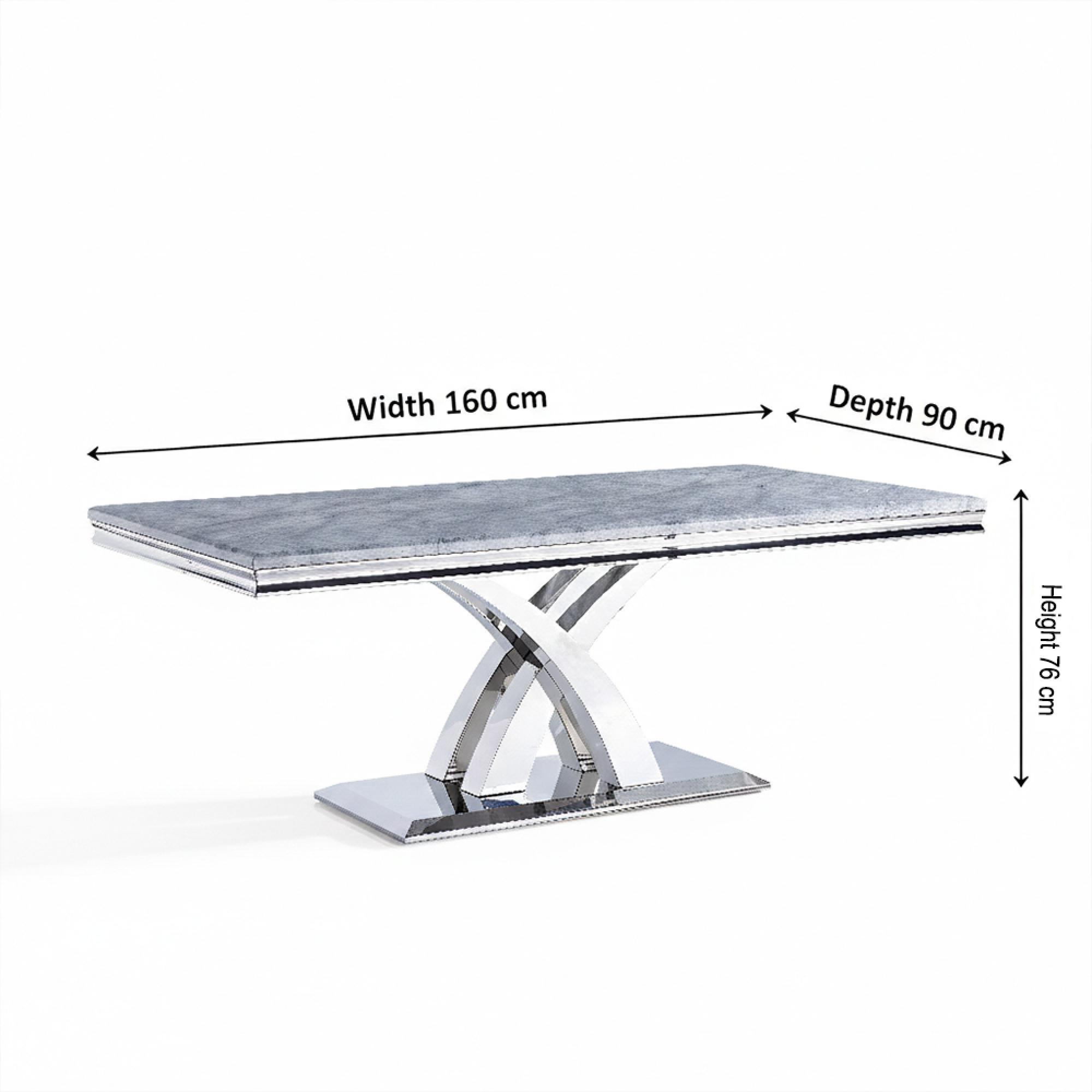Lisbon Dining Table - Grey Marble & Chrome - Sizes Available
