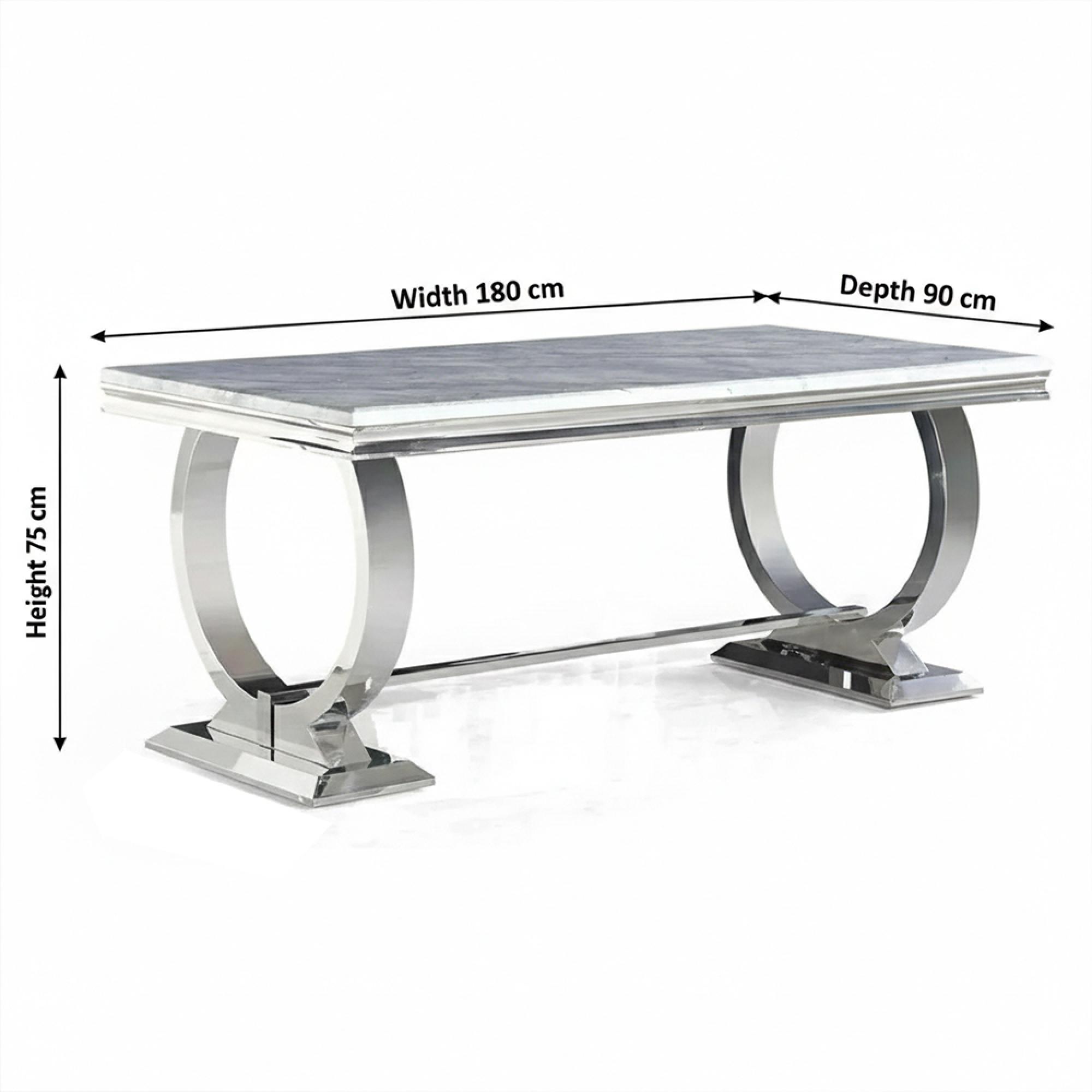 Glacier Dining Table - Grey Marble & Chrome - Sizes Available