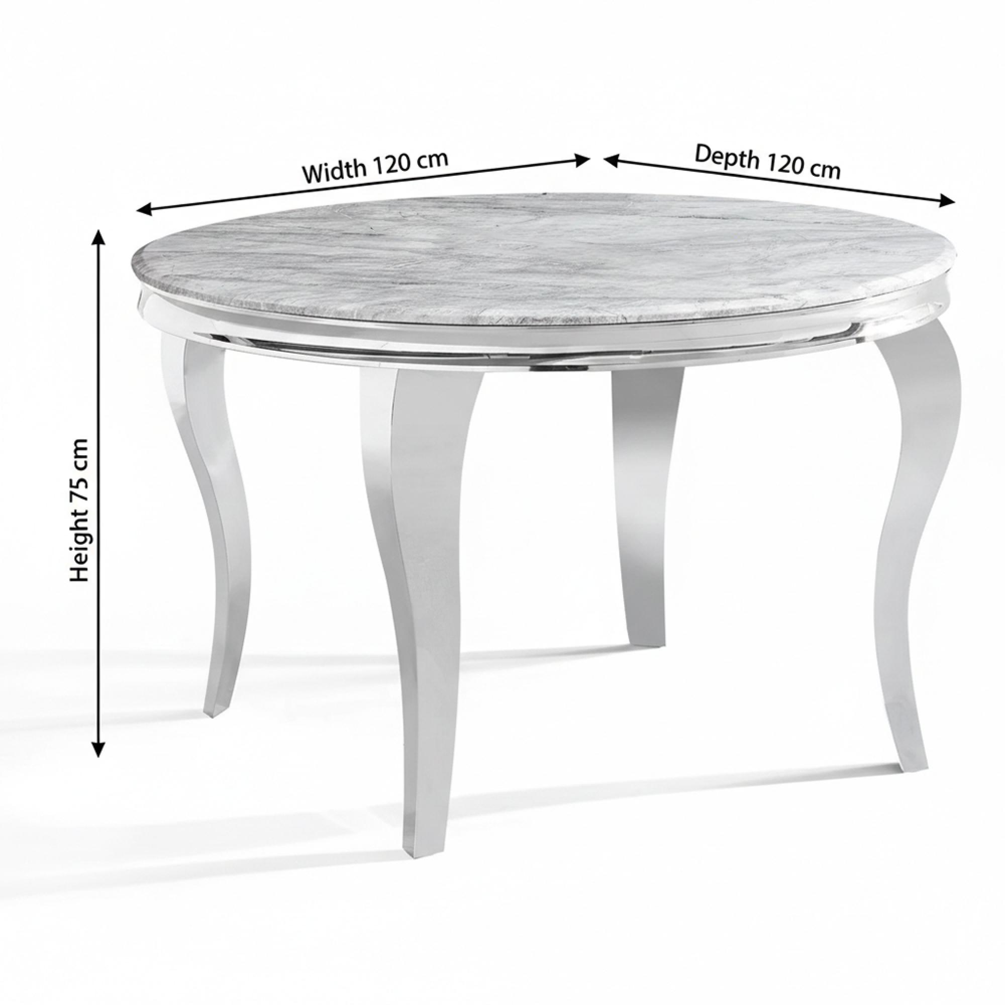 Louis Round Dining Table - 4 Seater - 120cm - Grey Marble & Chrome