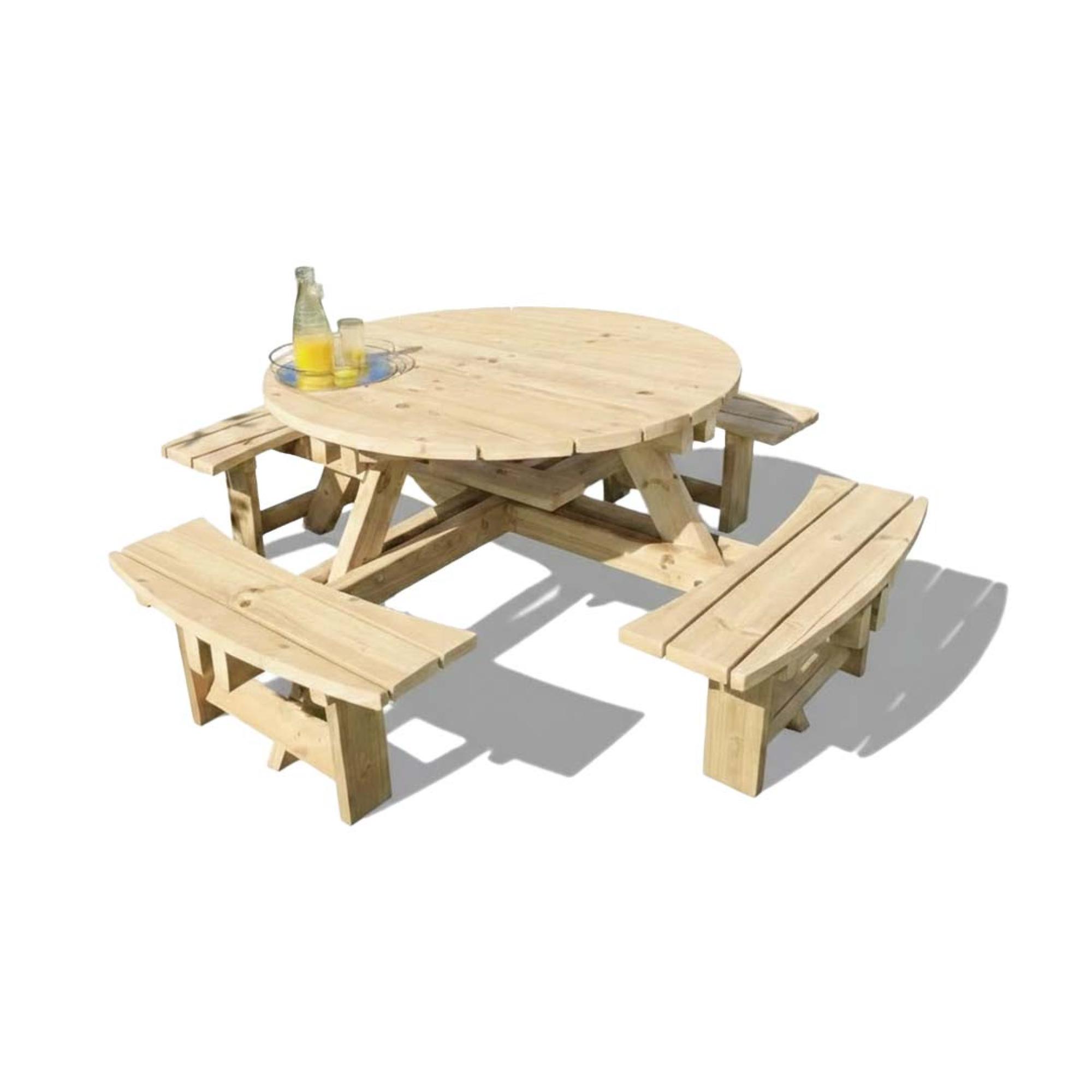 Churnet Valley Westwood Round Garden Picnic Table Set with 4 Benches
