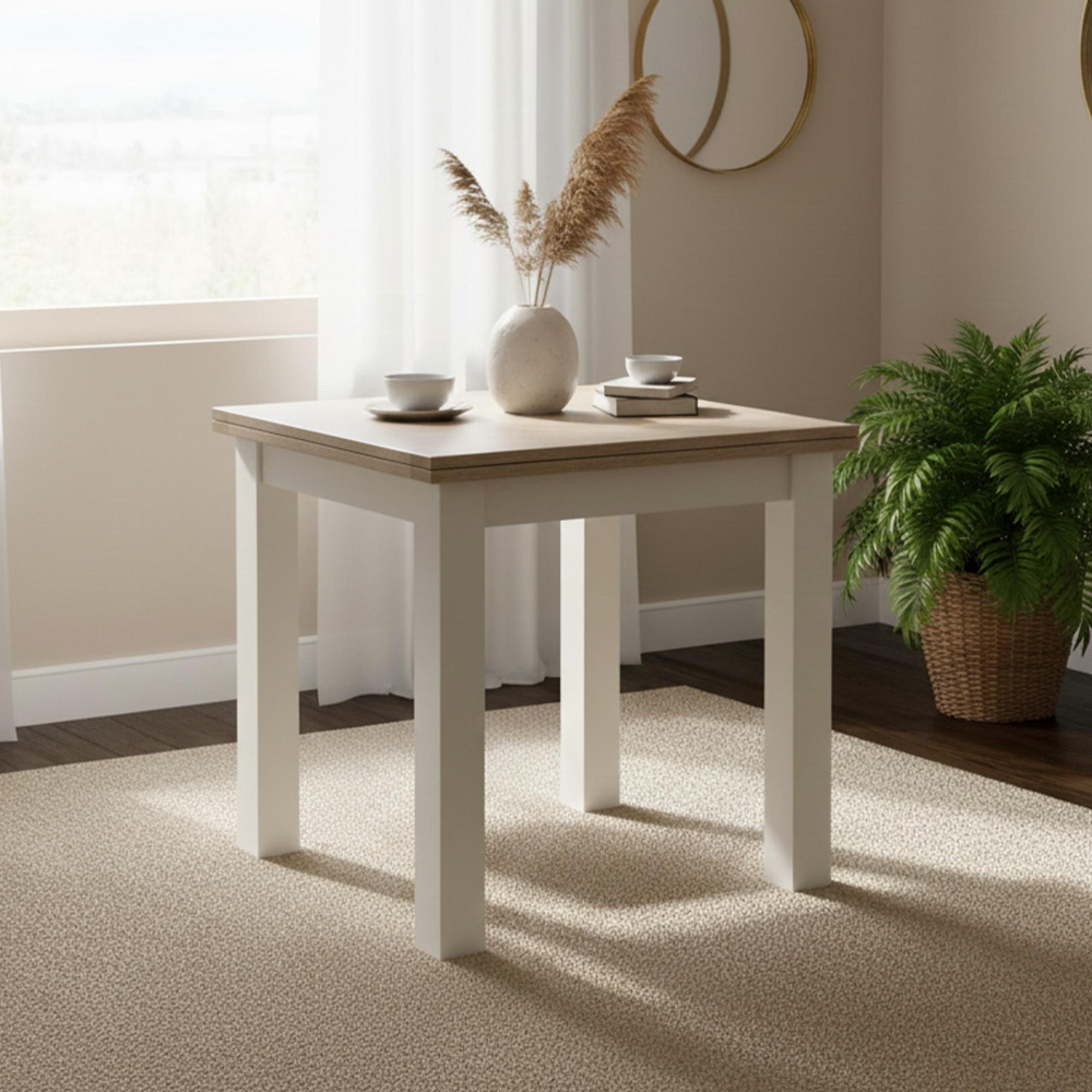 Modern Flip Top Dining Table - 2-6 Seater - 85cm-170cm - White Painted