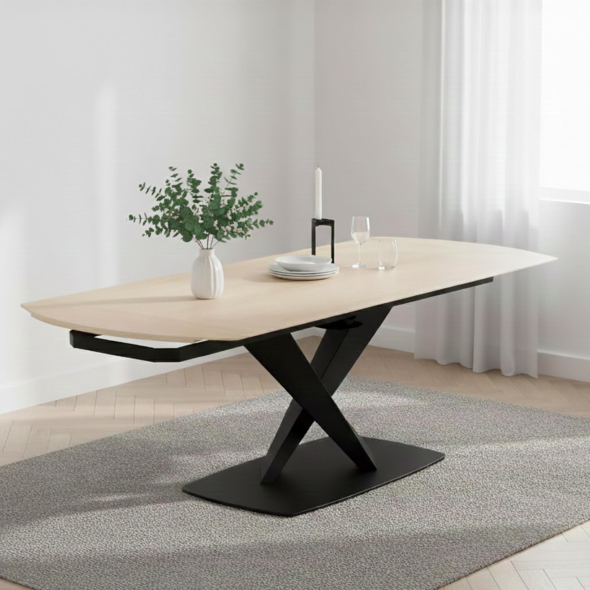 Morella Extending Oval Dining Table - 6-8 Seater - 160cm-240cm - Sand Ceramic - with Cross Base