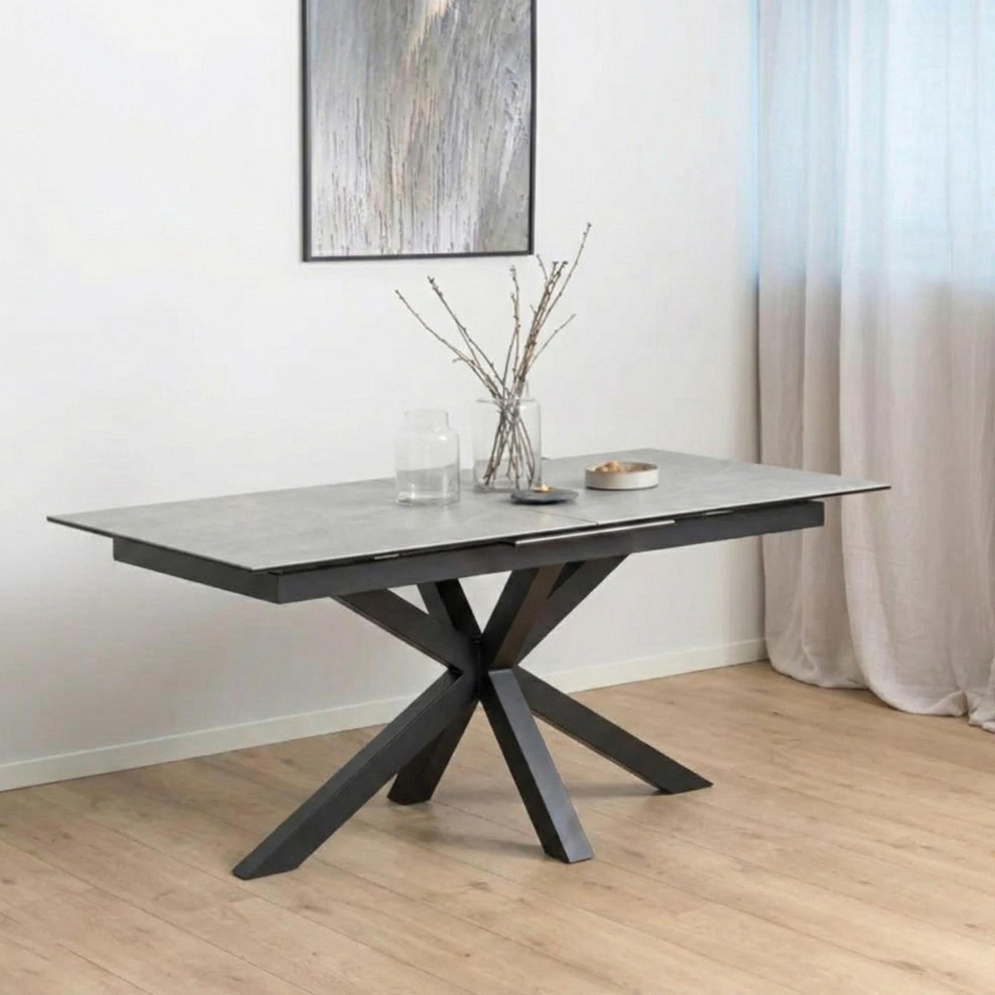 Heaven Extending Dining Table - 6-8 Seater - 168cm-210cm - Grey Ceramic - with Star Legs
