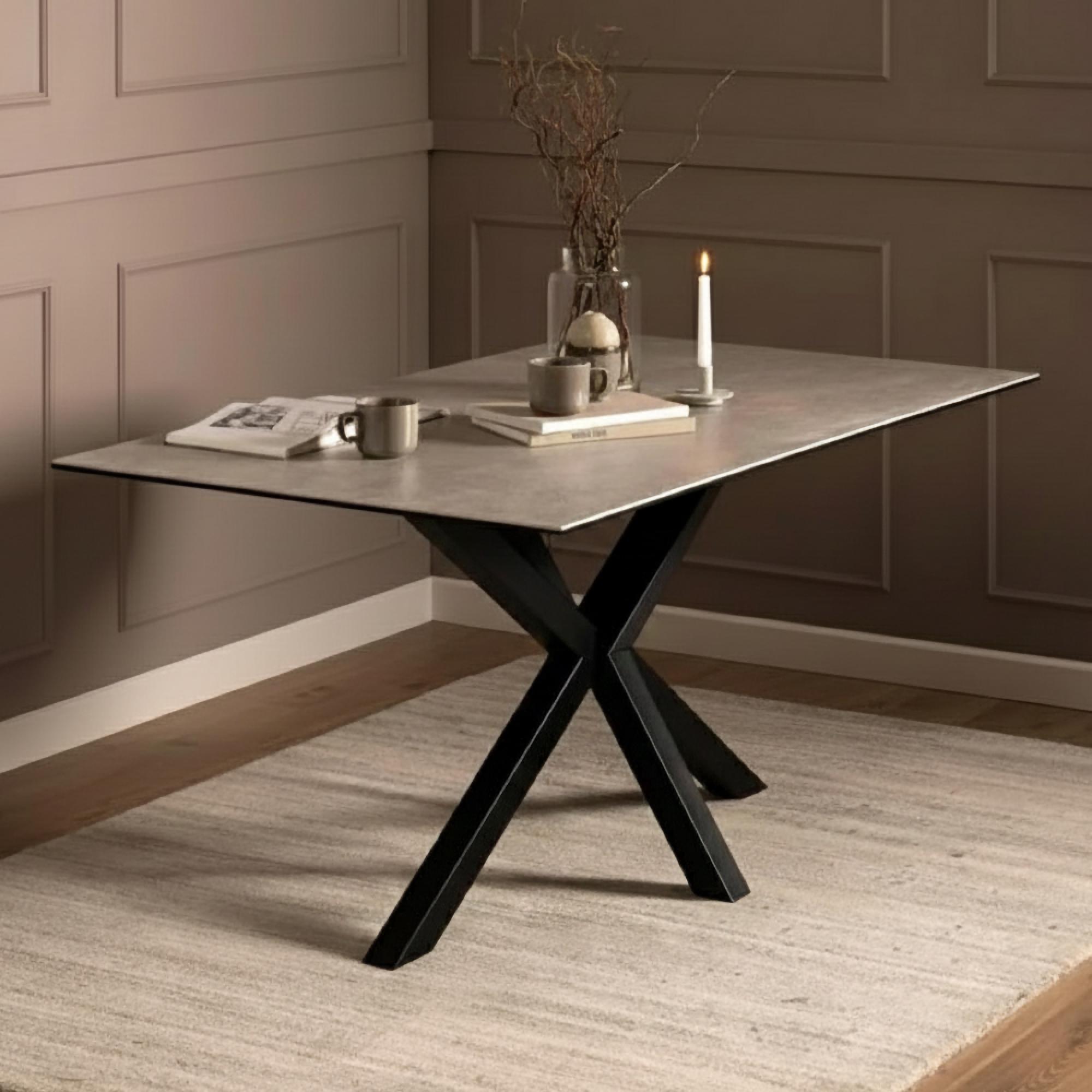 Heaven Round Dining Table - 6 Seater - 160cm - Grey Ceramic - with Star Legs