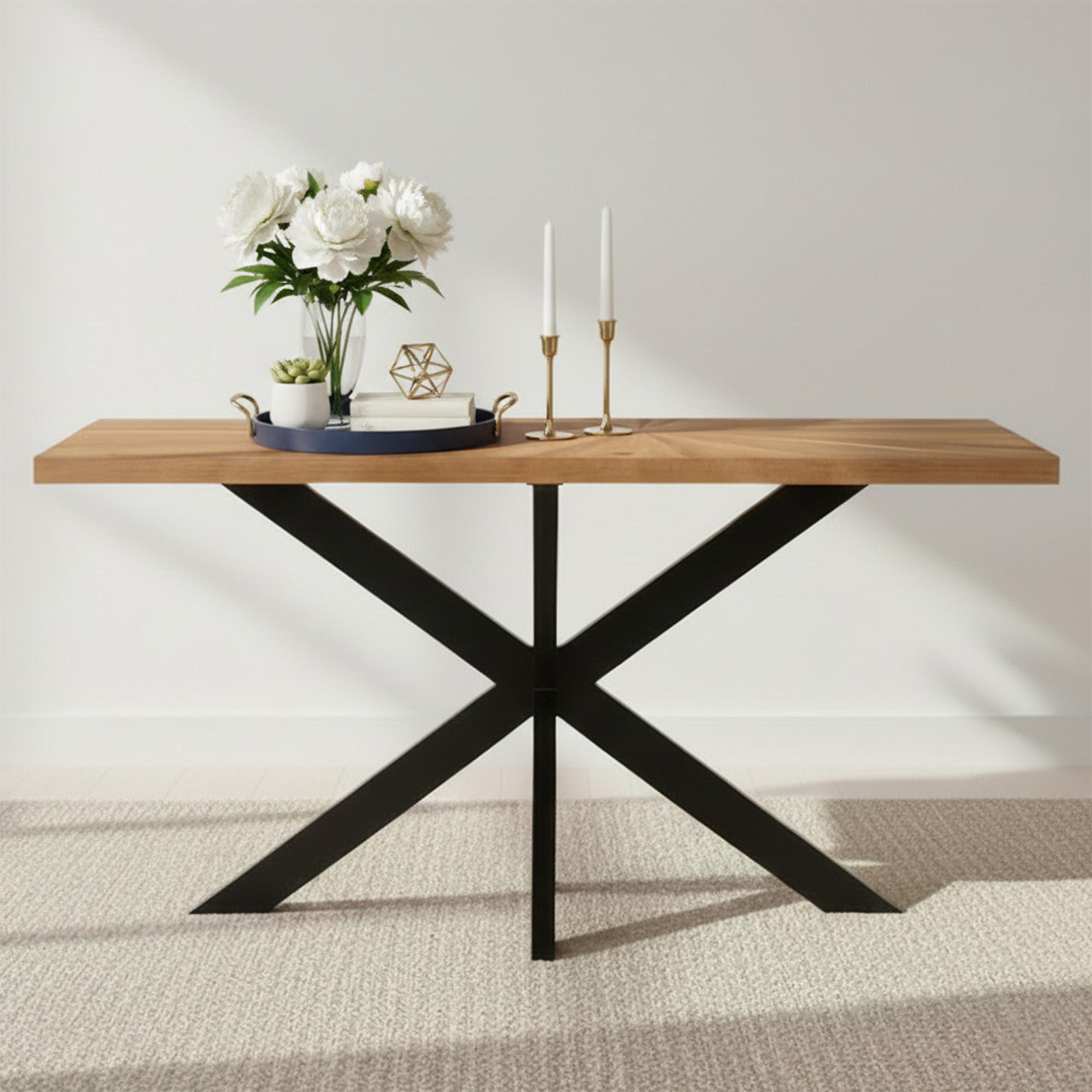 Viento Oak - Sunburst Dining Table - 6 Seater - 150cm - with Black Spider Legs