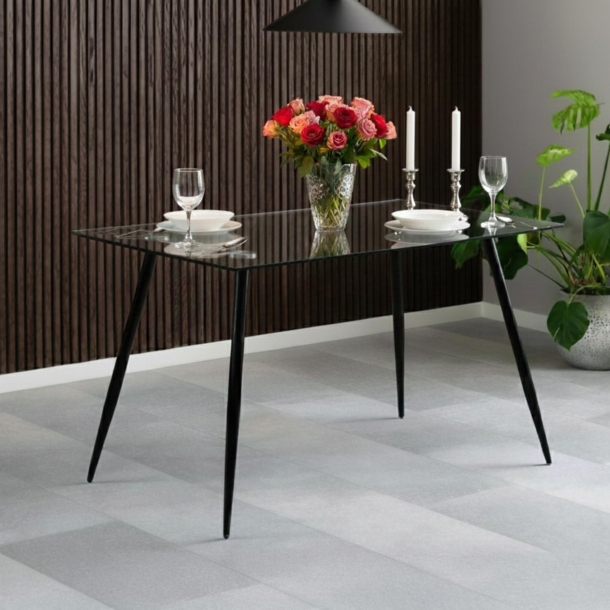Wilma Dining Table - 4 Seater - 140cm - Glass Top and Black