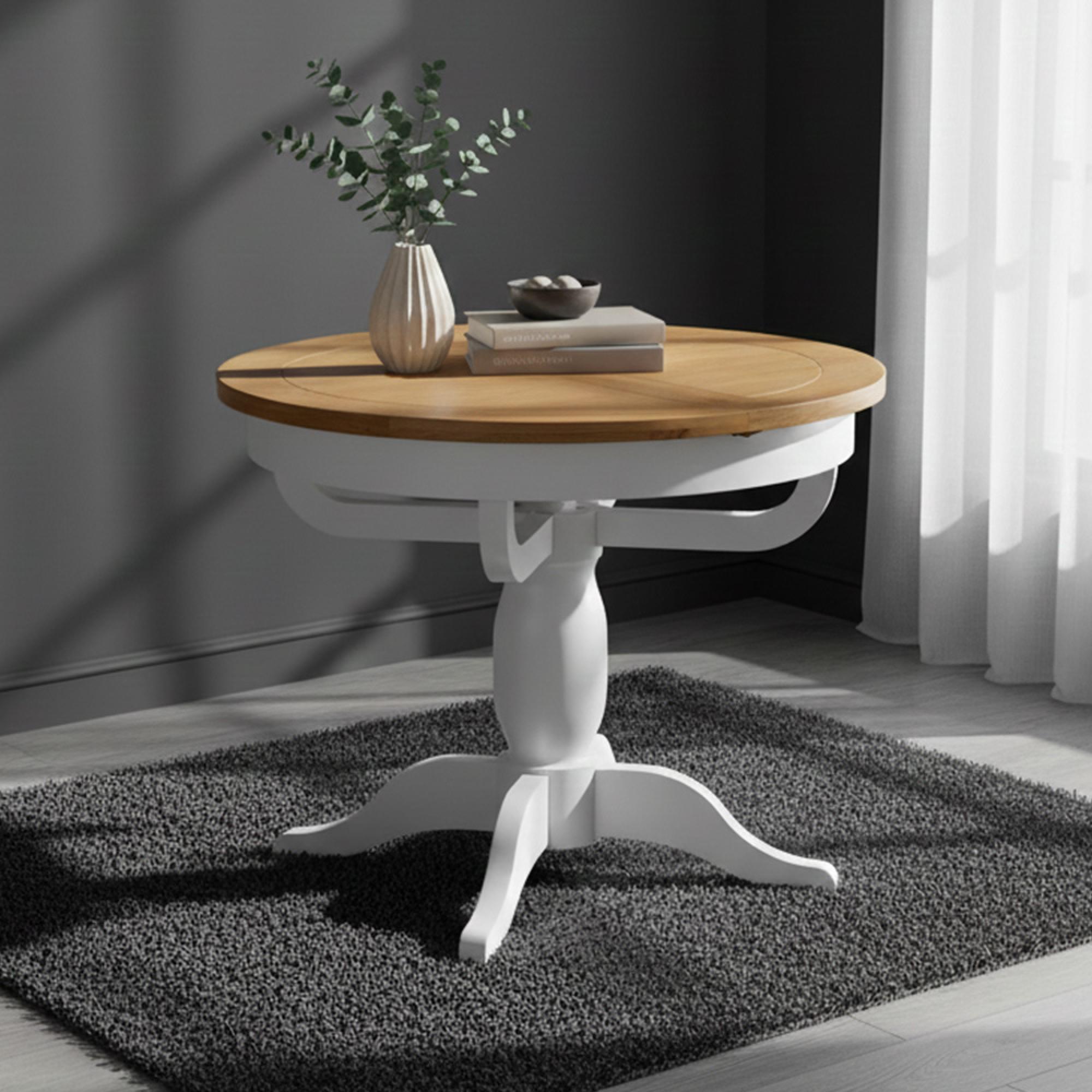 Lundy Round Extending Dining Table - 2-4 Seater - 100cm-135cm - Pedestal Base - White Painted