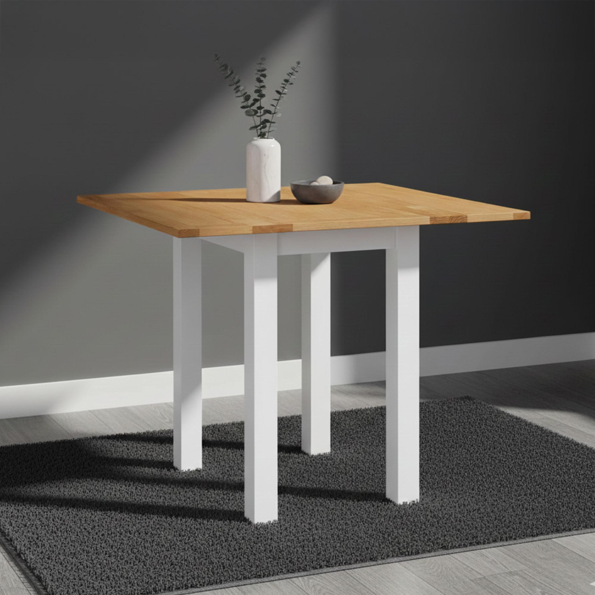 Lundy Square Drop Leaf Dining Table - 2 Seater - 30cm-90cm - White Painted