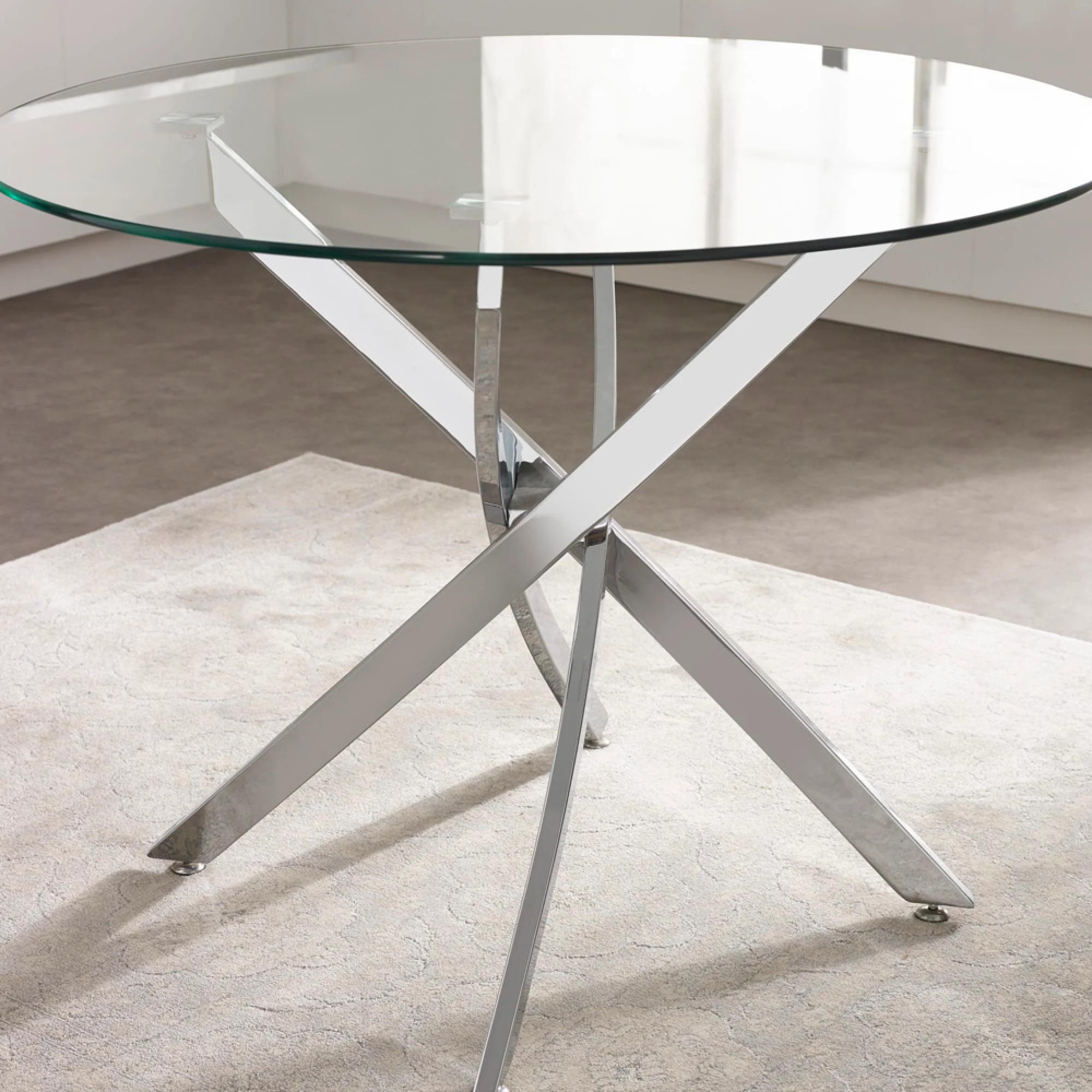 Anderson Dining Table - 2 Seater - 100cm - Round - Glass - Chrome Legs