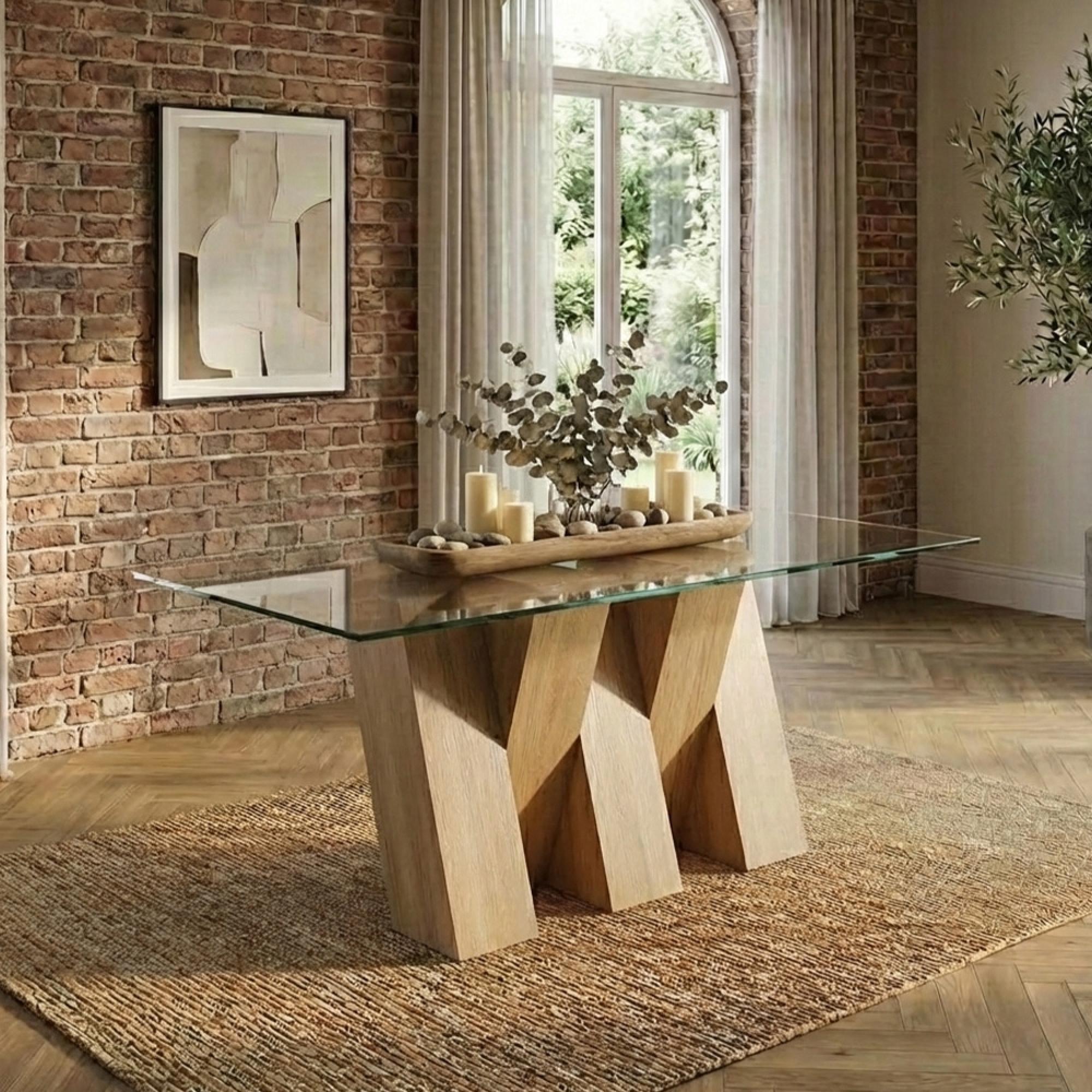 Newton Dining Table - 6 Seater - 180cm - Glass and Oak