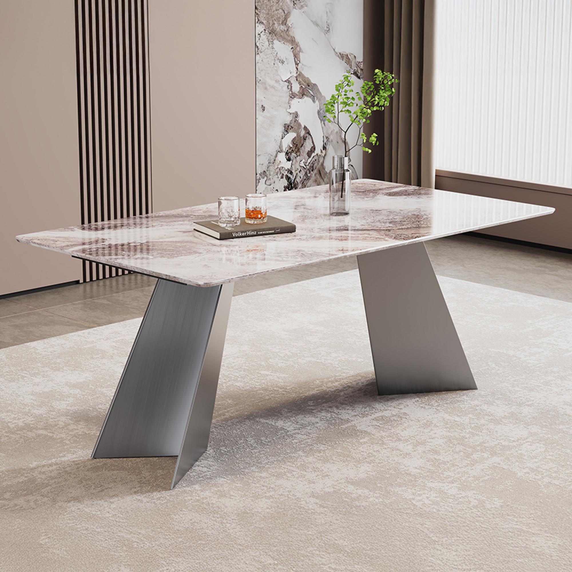 Taurus 6 Seater Beige Marble Dining Table with Dark Grey Base - Sizes Available
