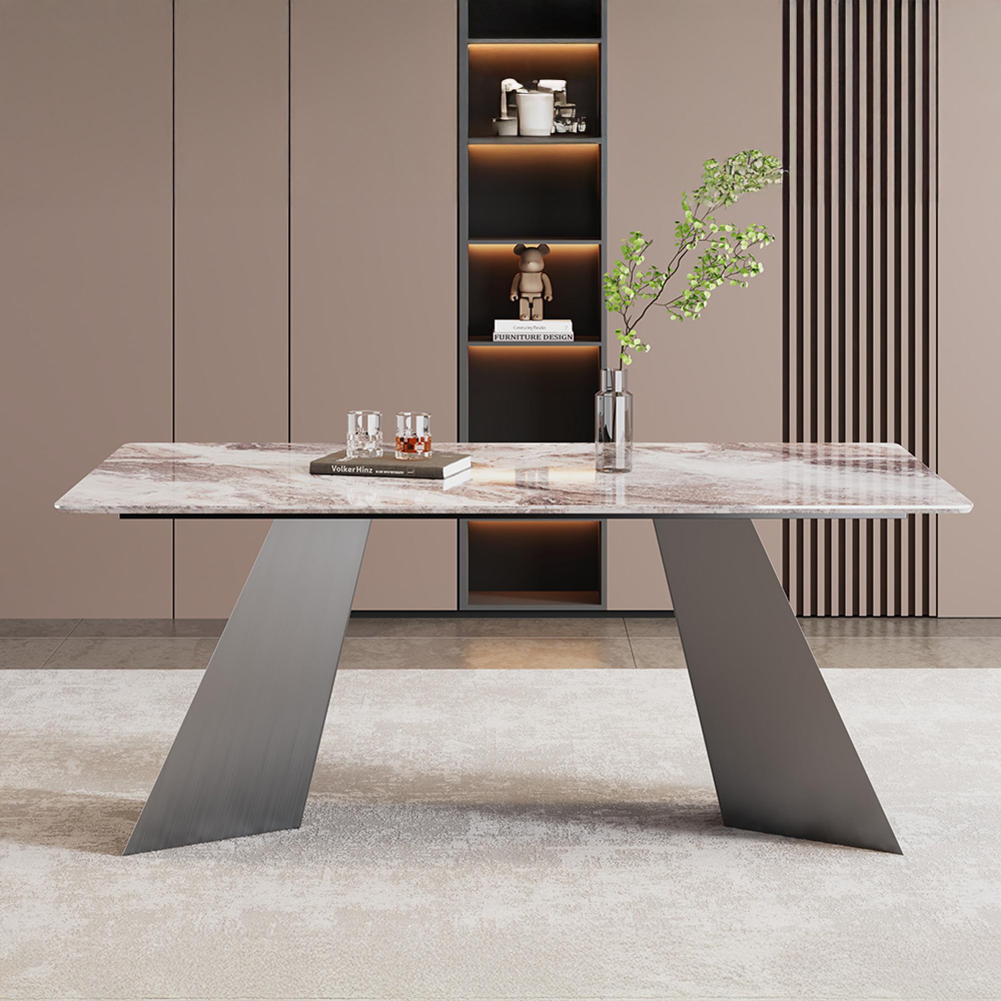 Taurus Dining Table - Beige Marble - Dark Grey Base - Sizes Available