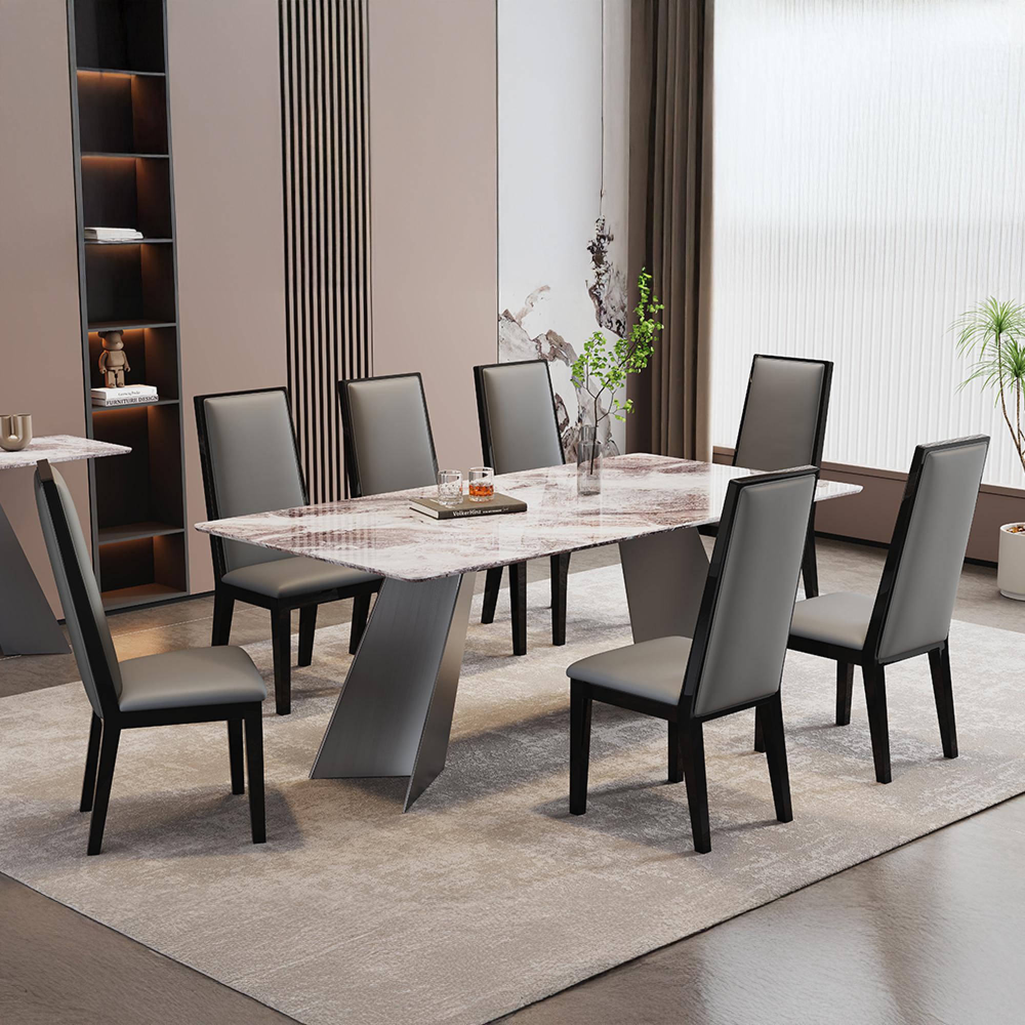 Taurus Dining Table - Beige Marble - Dark Grey Base - Sizes Available