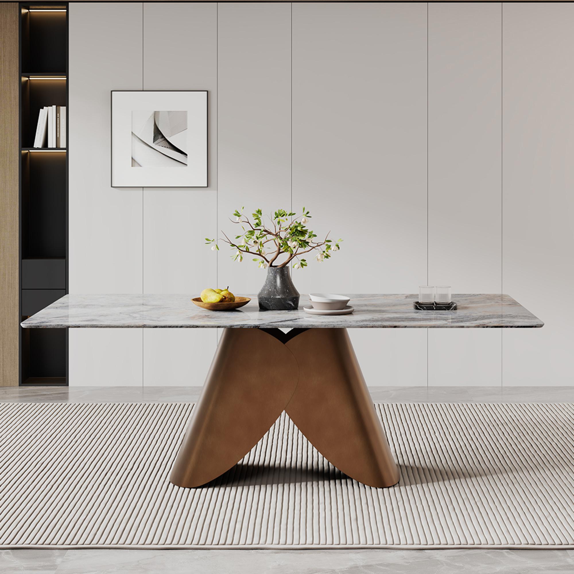 Enterprise Dining Table - Grey Marble - Brass Base - Sizes Available