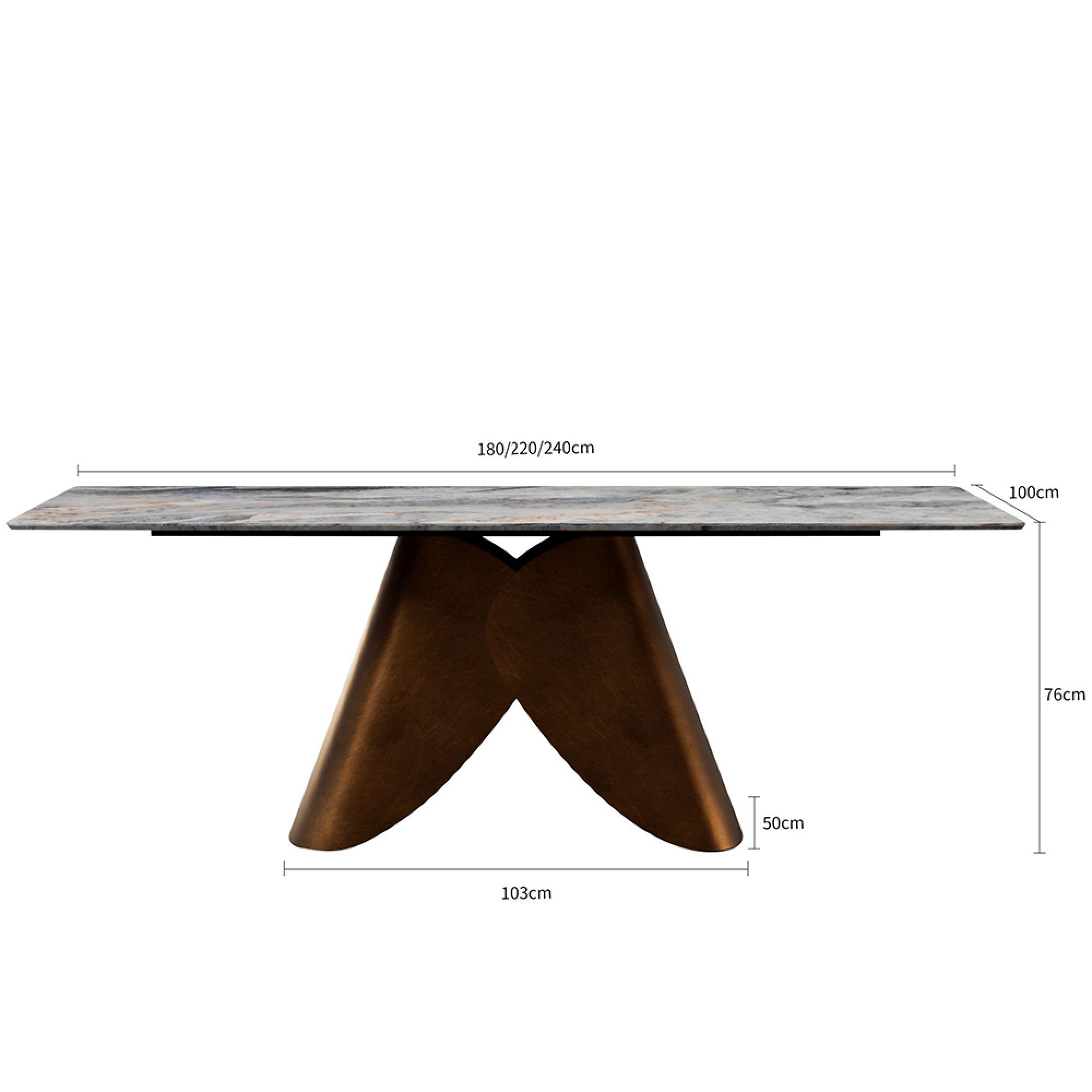 Enterprise Dining Table - Grey Marble - Brass Base - Sizes Available