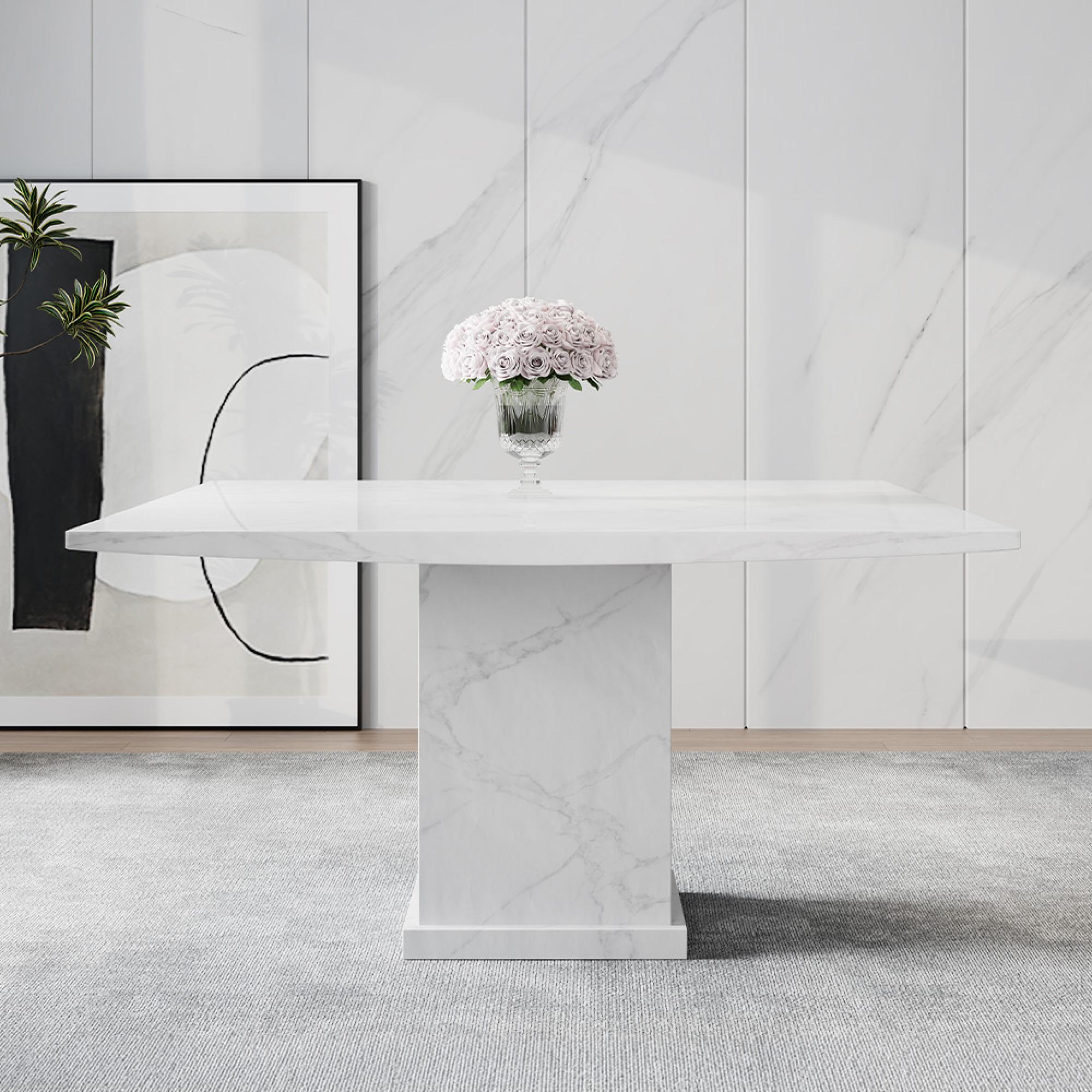 Turin Square Dining Table - 8 Seater - 140cm - White Marble