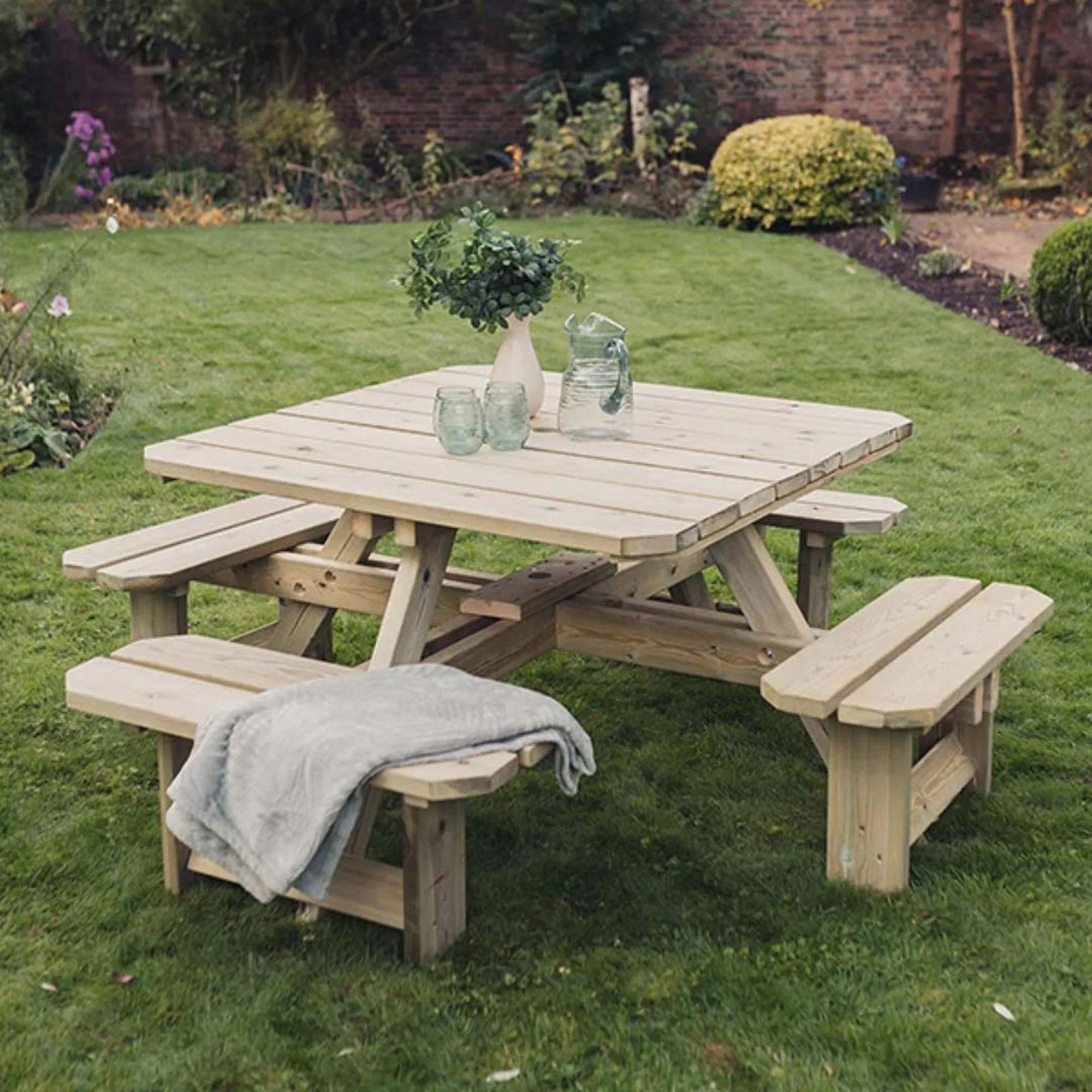 Churnet Valley Westwood Square Garden Picnic Table Set with 4 Benches