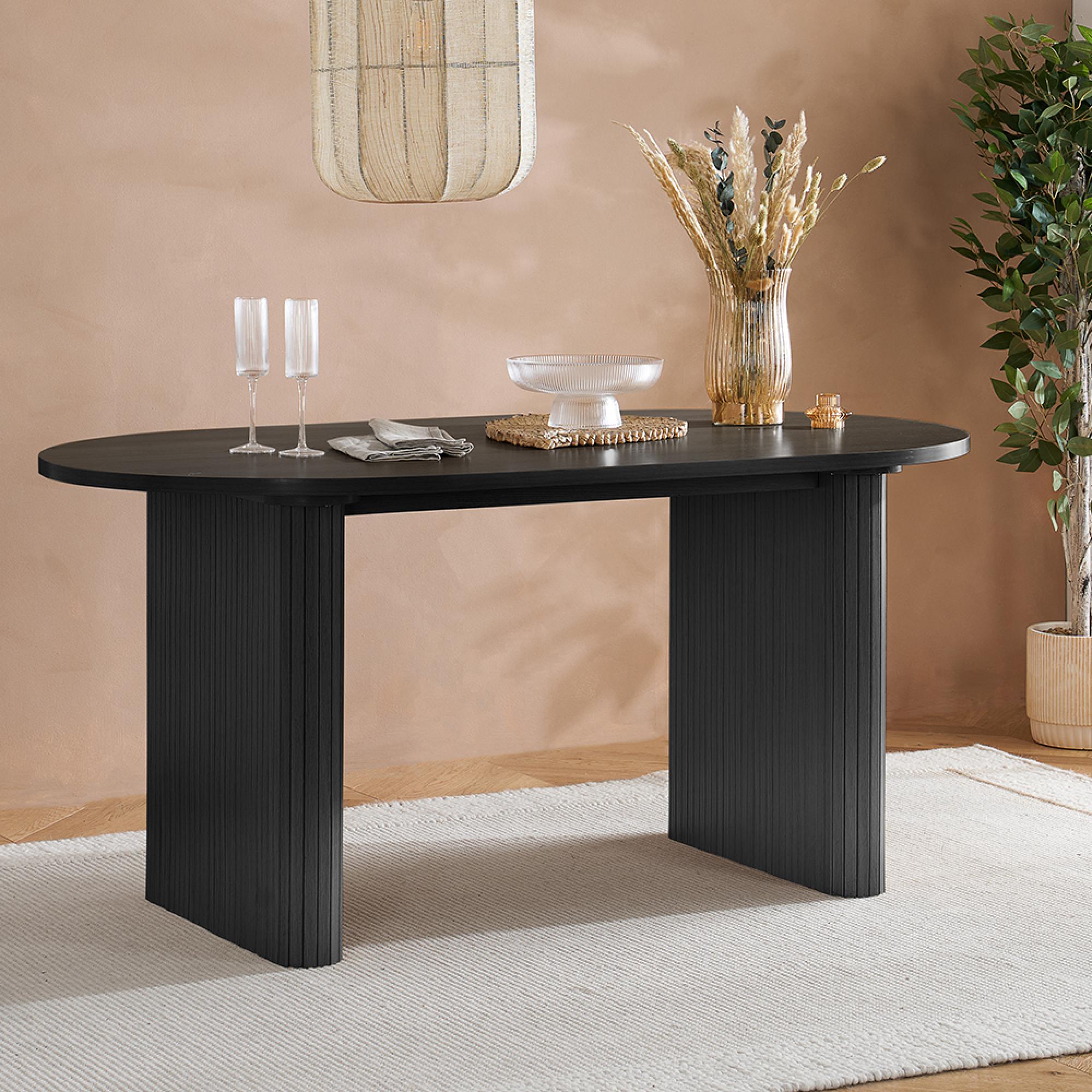 Axel Oval Dining Table - 6 Seater - 160cm - Black Fluted