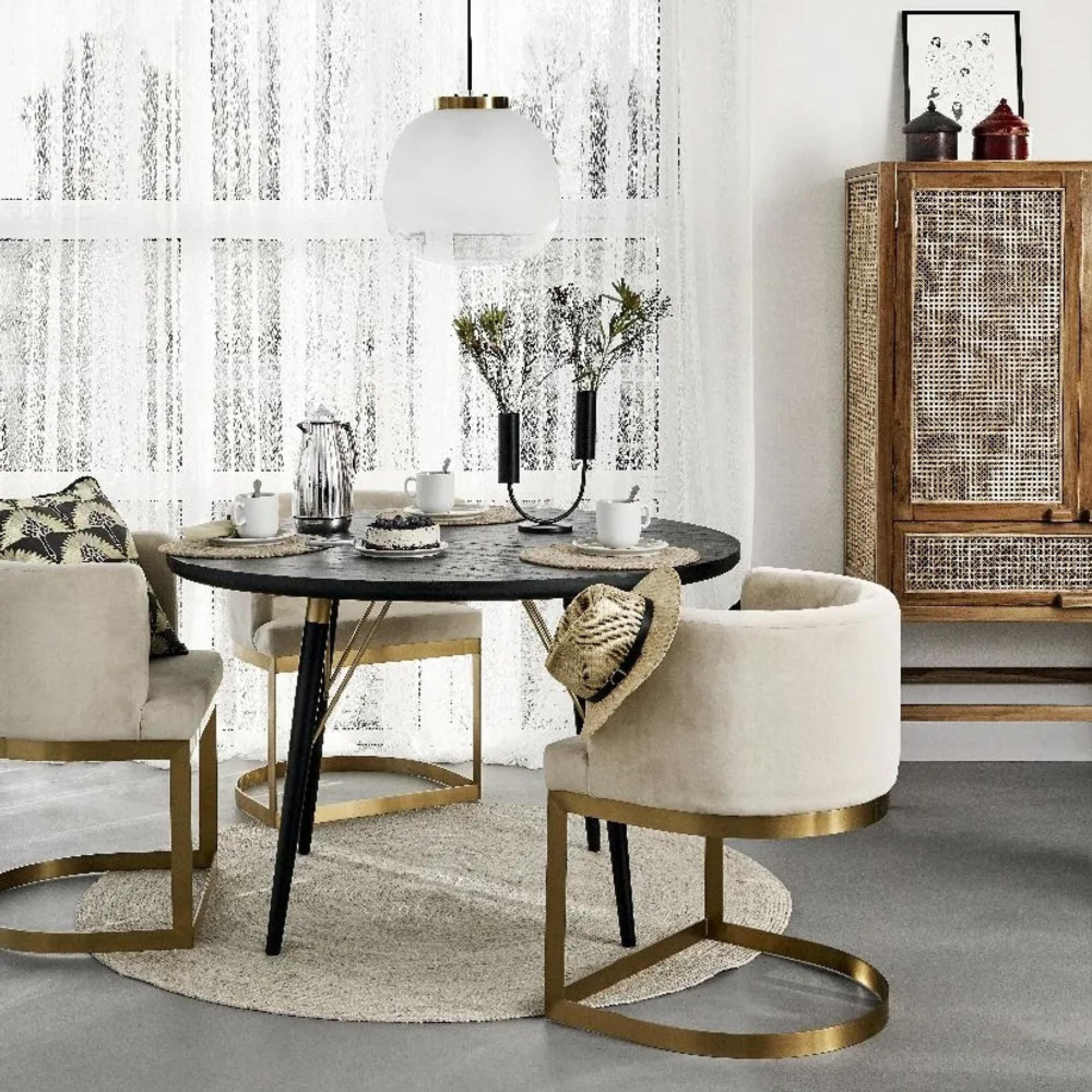 Dining Table - 4 Seater - 120cm - Round - Black & Gold
