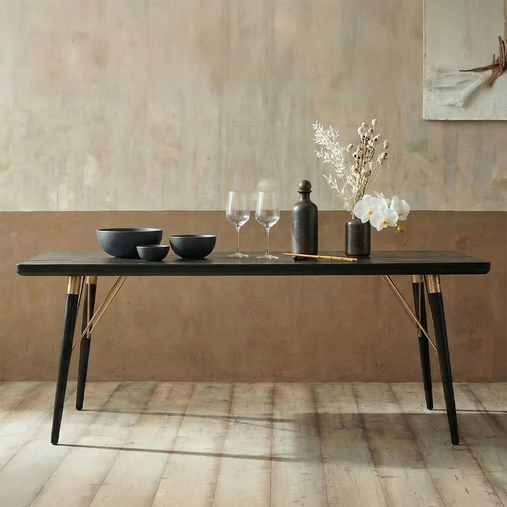 Dining Table - 6 Seater - 120cm - Black & Gold