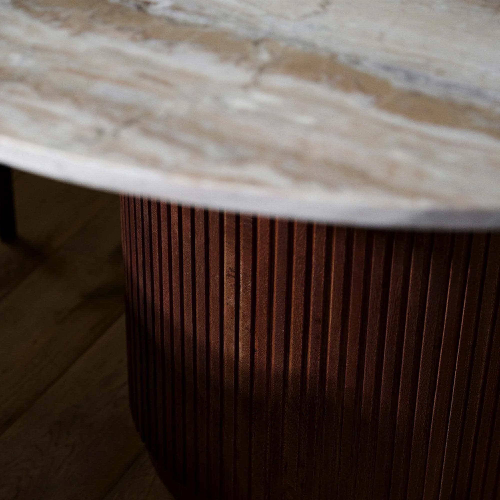 Erie Dining Table - 4 Seater - 140cm - Round - Ivory Marble with Brown Base