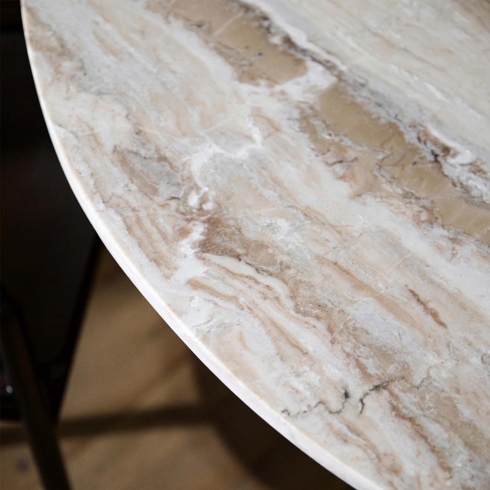 Erie Dining Table - 4 Seater - 140cm - Round - Ivory Marble with Brown Base