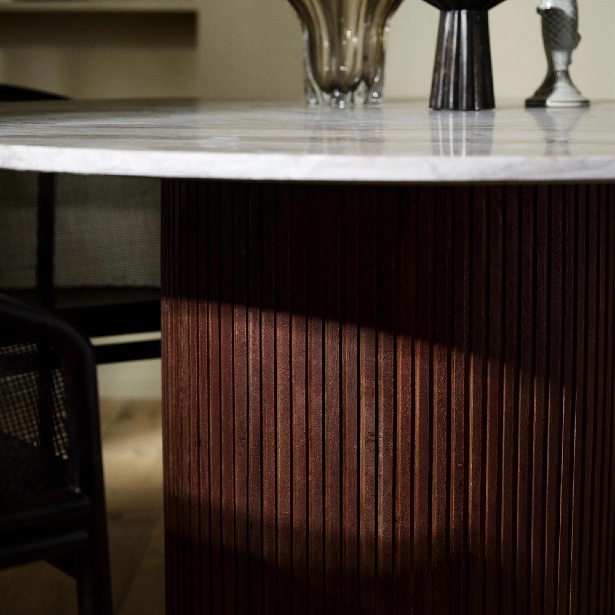 Erie Dining Table - 4 Seater - 140cm - Round - Ivory Marble with Brown Base