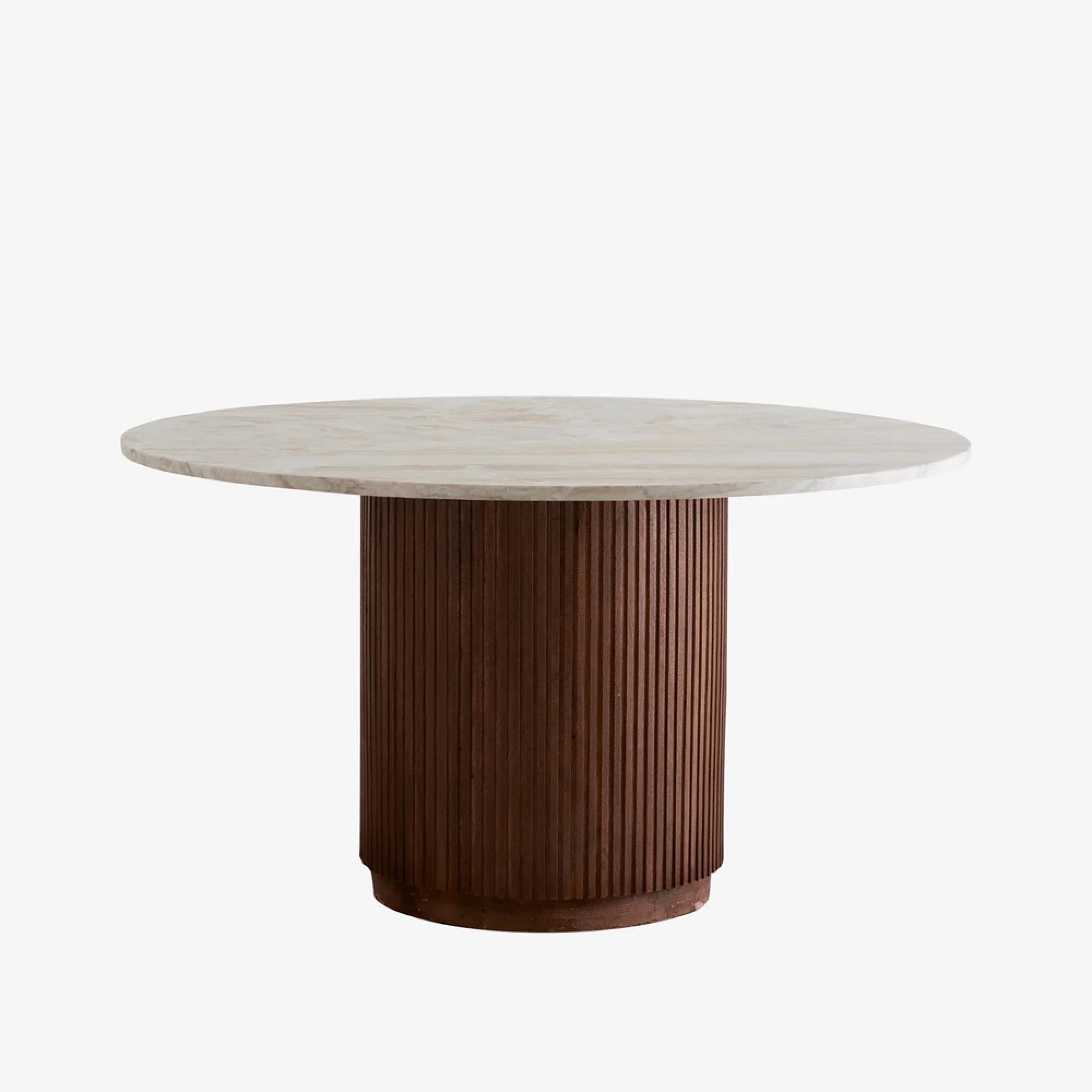 Erie Dining Table - 4 Seater - 140cm - Round - Ivory Marble with Brown Base