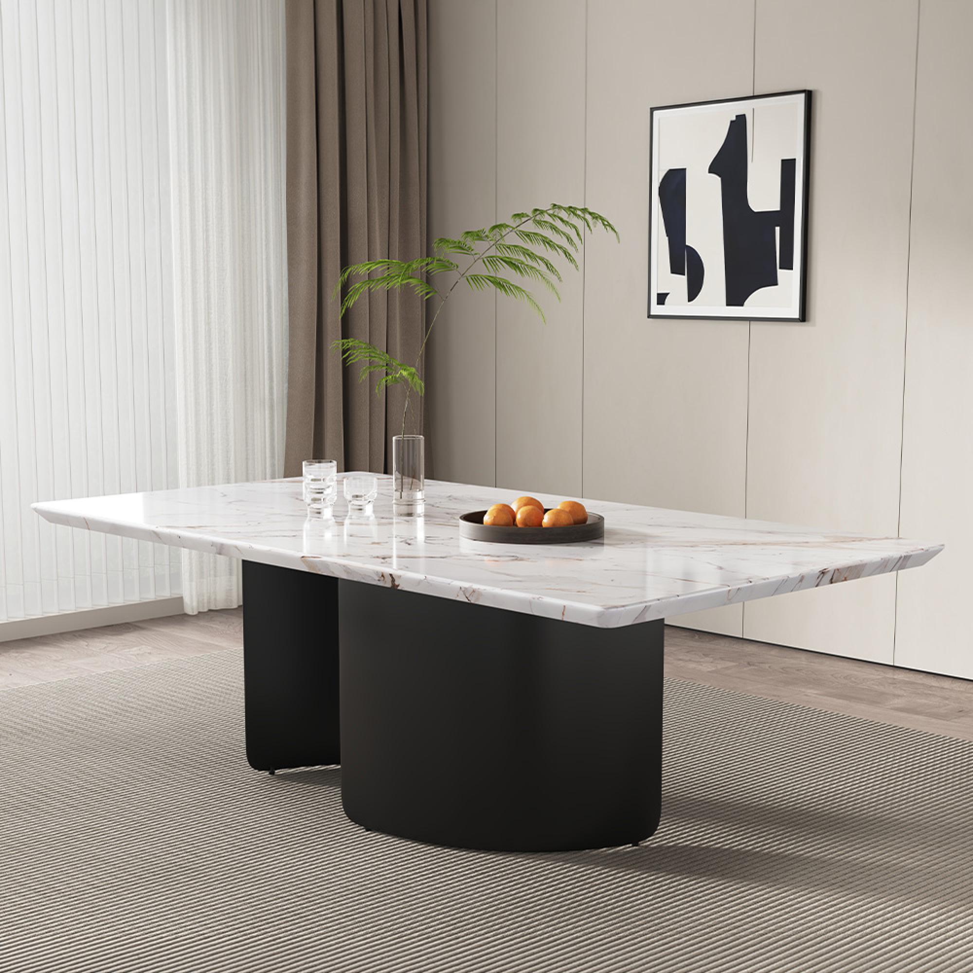 Lorea Dining Table - White Marble - Black Base - Sizes Available