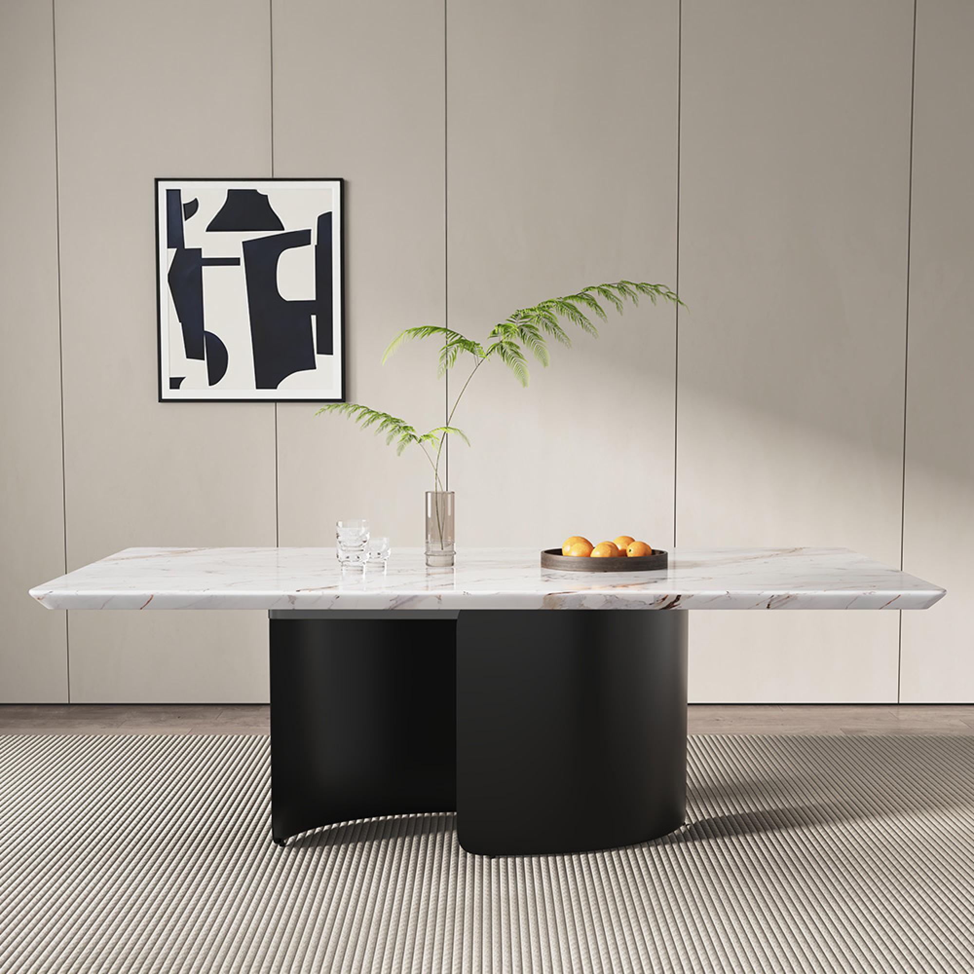 Lorea Dining Table - White Marble - Black Base - Sizes Available