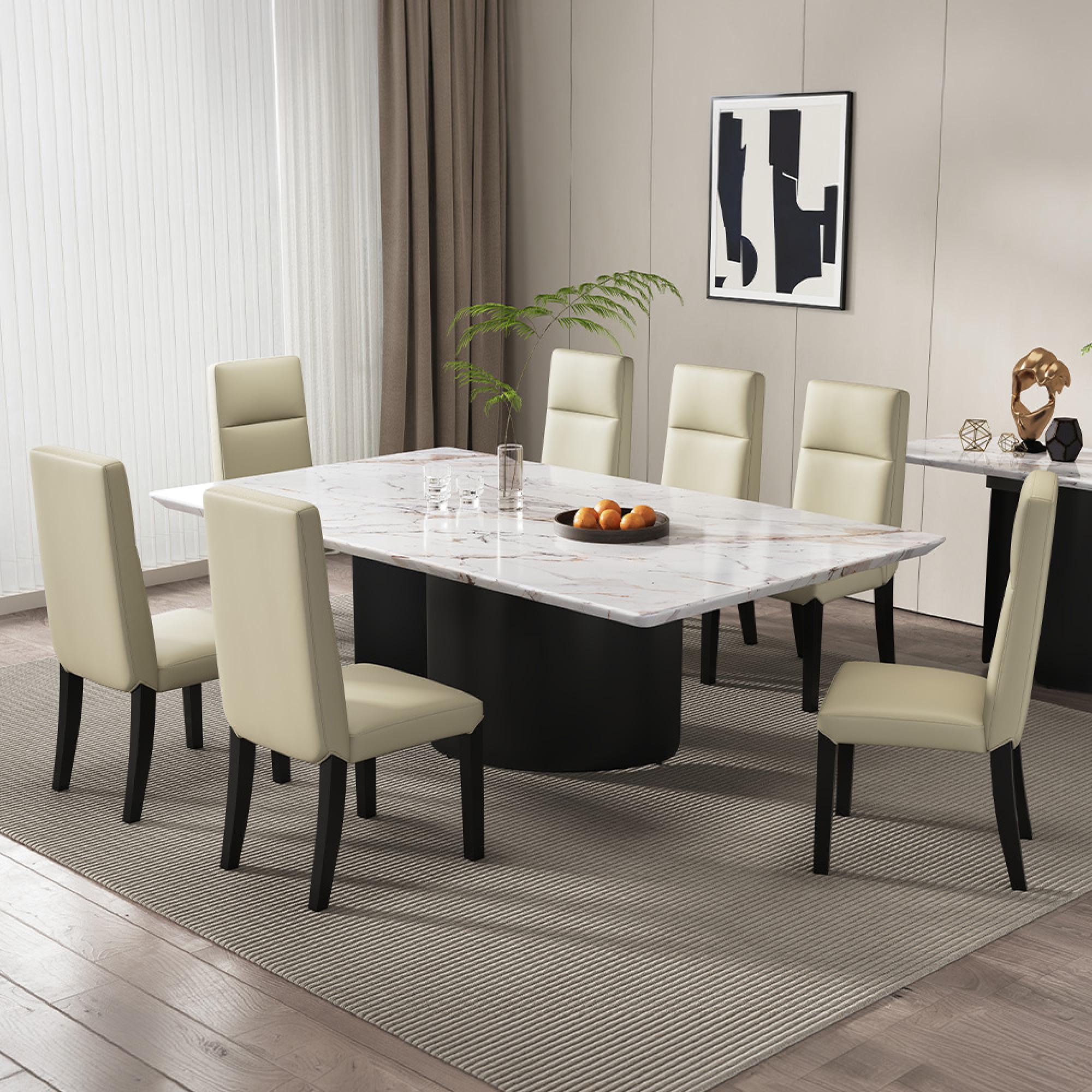 Lorea Dining Table - White Marble - Black Base - Sizes Available