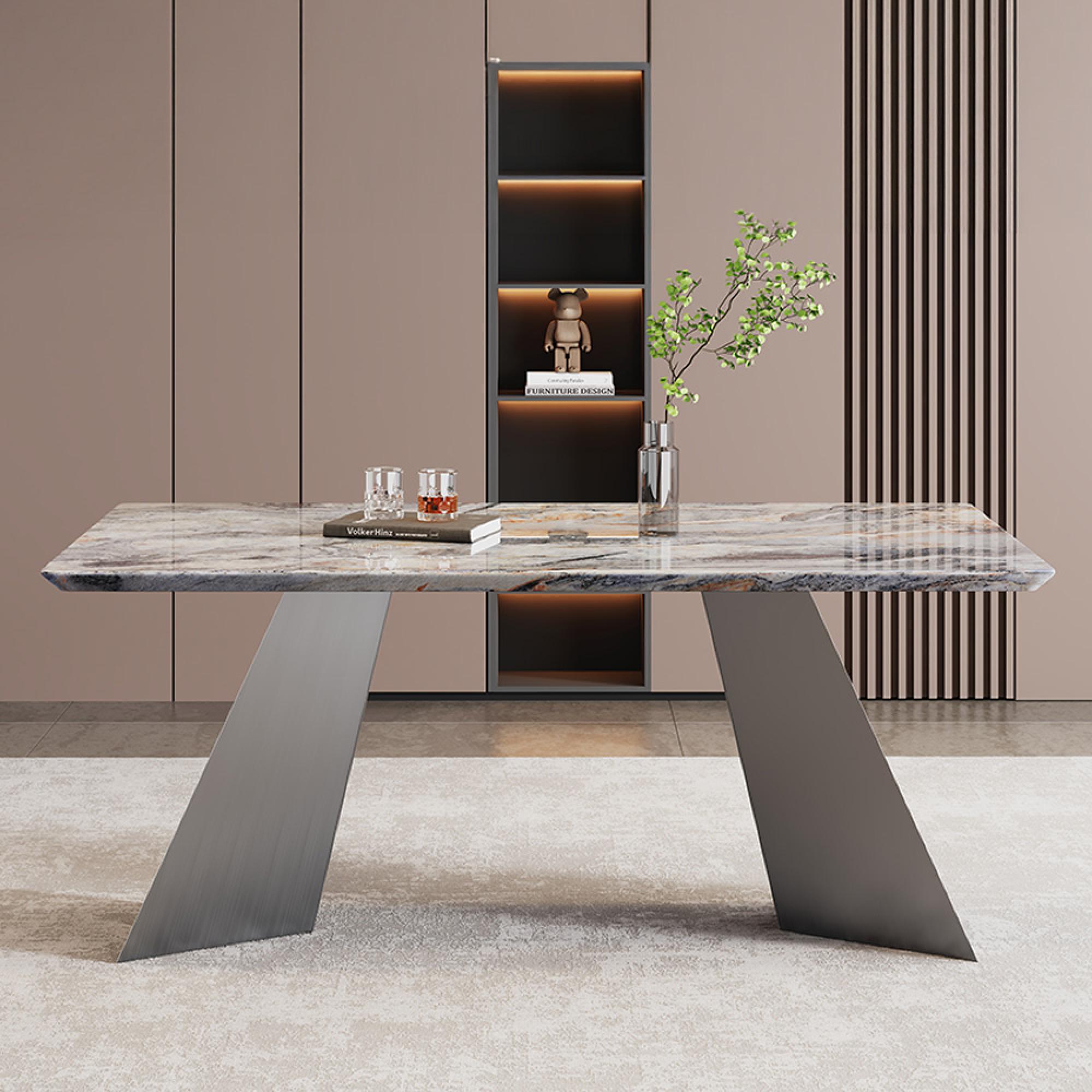 Taurus Dining Table - Beige Marble - Dark Grey Base - Sizes Available