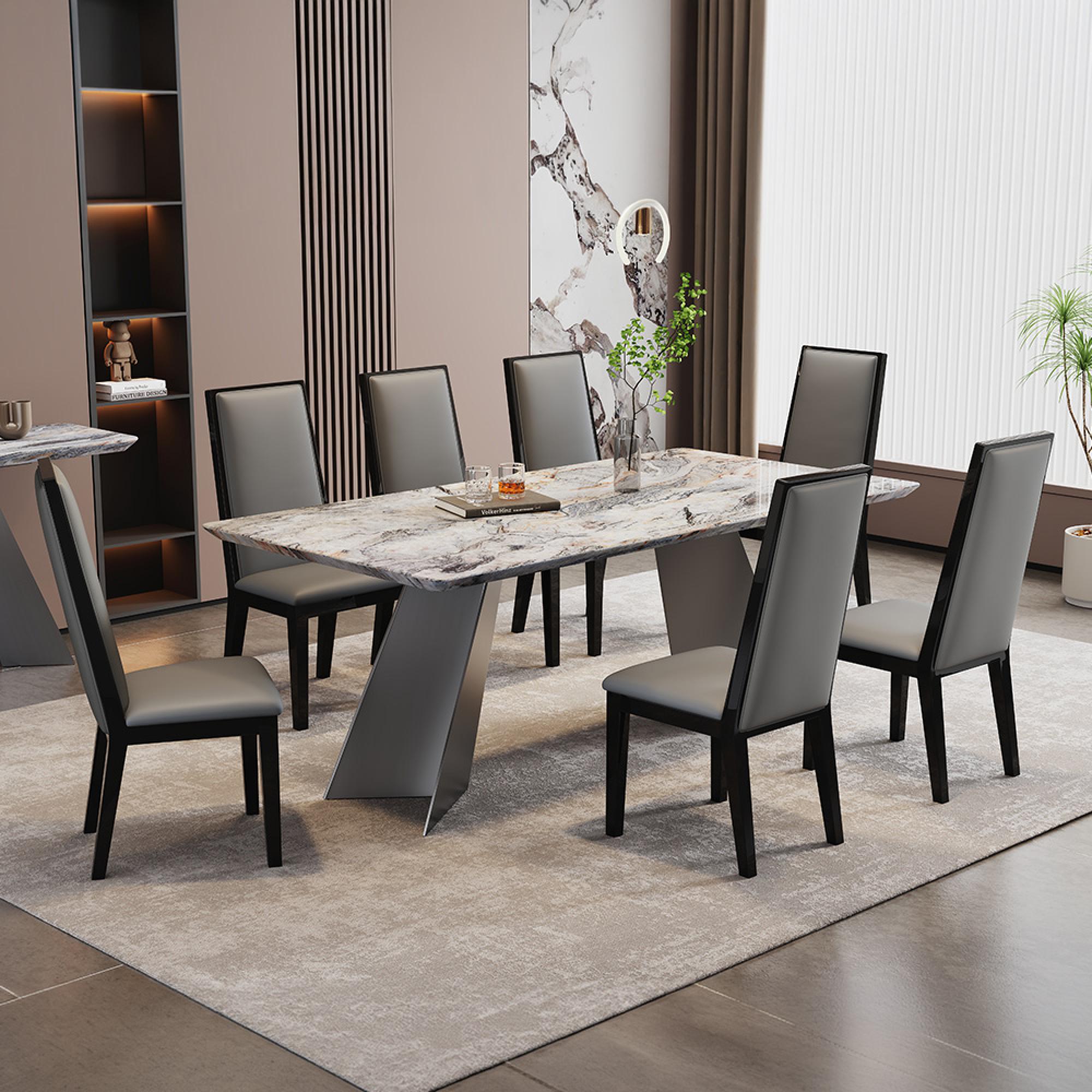 Taurus Dining Table - Beige Marble - Dark Grey Base - Sizes Available
