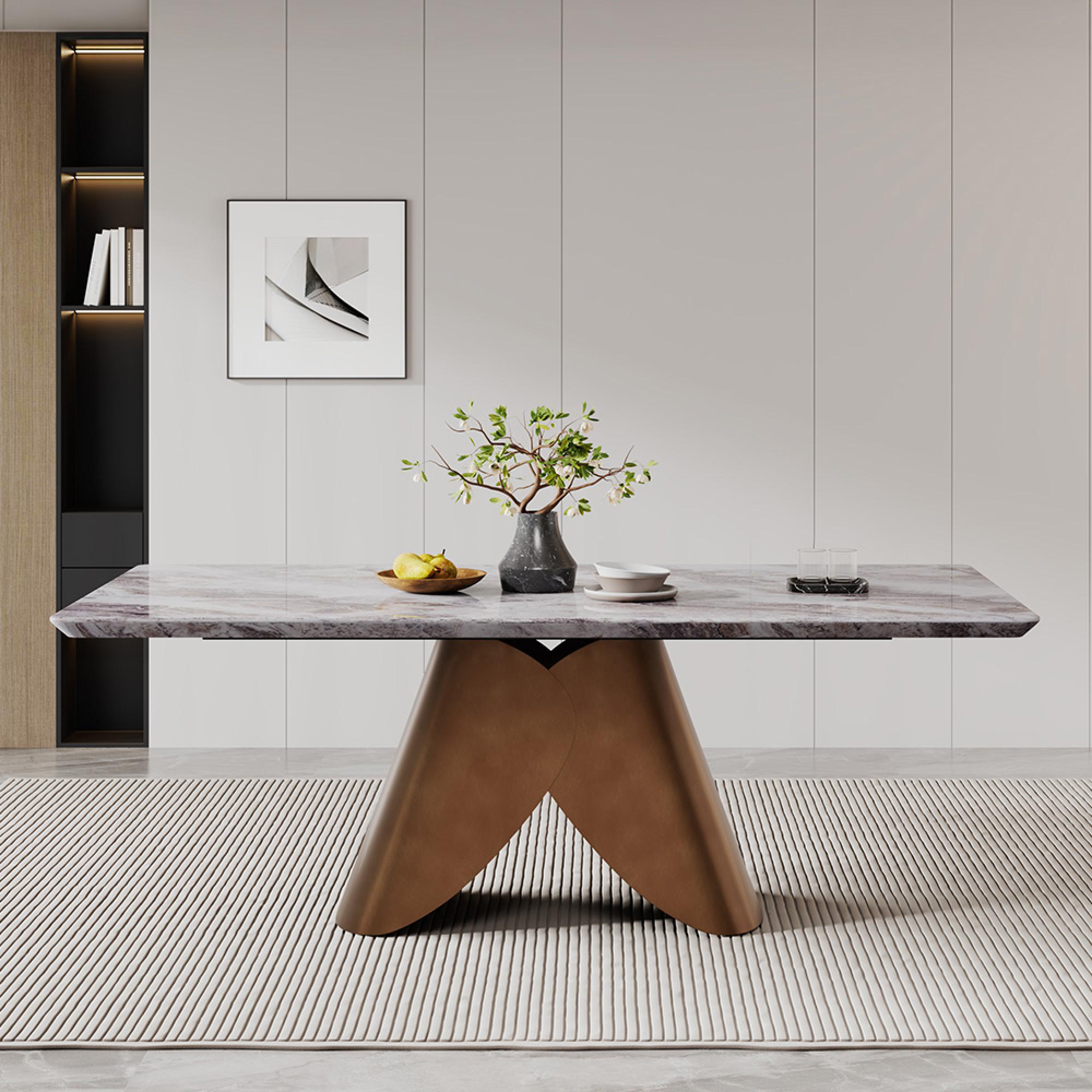Enterprise Dining Table - Grey Marble - Brass Base - Sizes Available
