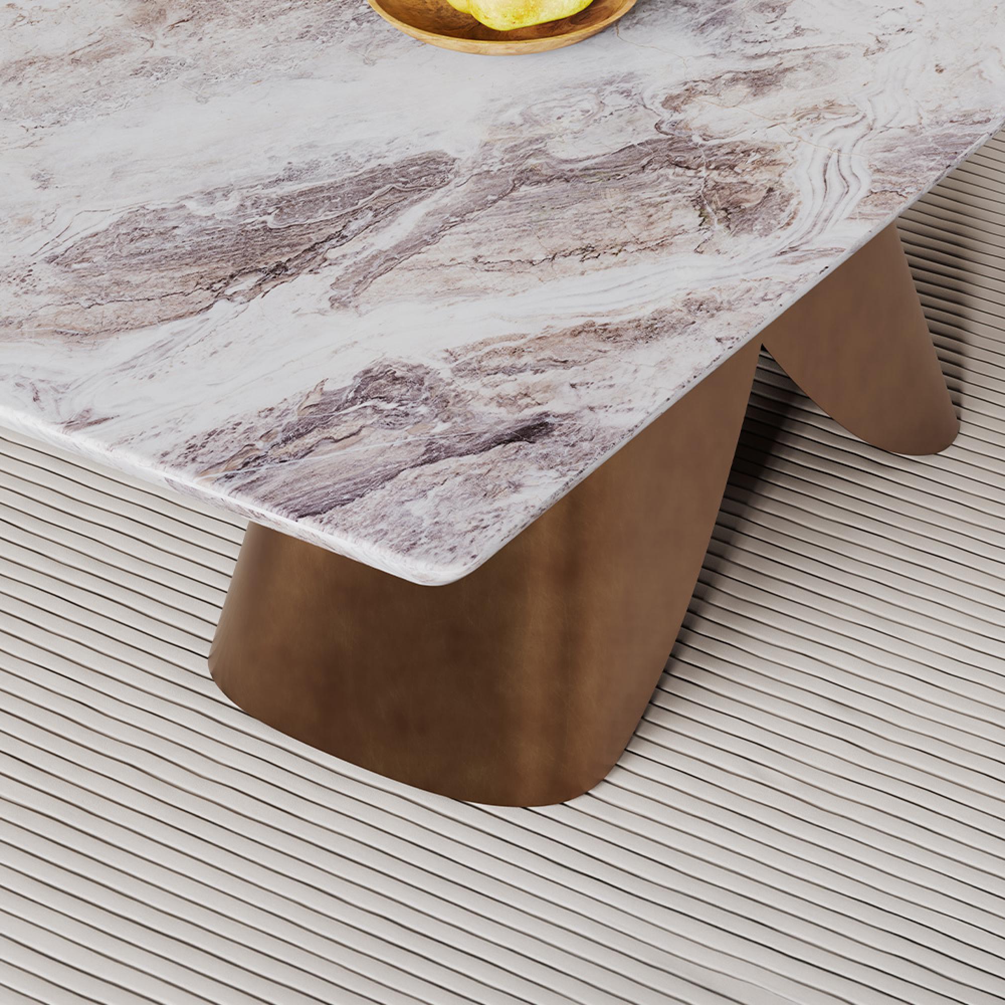 Enterprise Dining Table - Grey Marble - Brass Base - Sizes Available