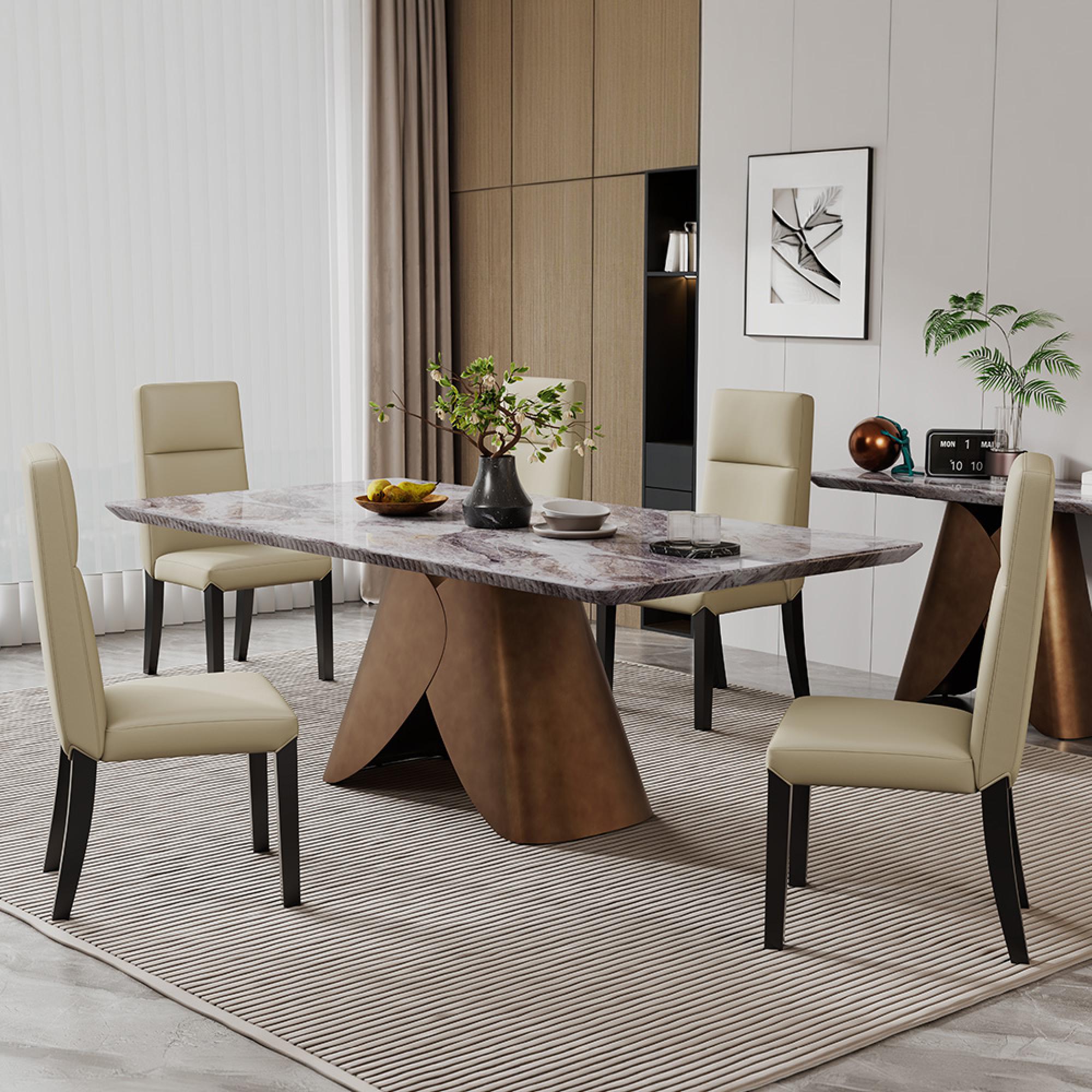 Enterprise Dining Table - Grey Marble - Brass Base - Sizes Available